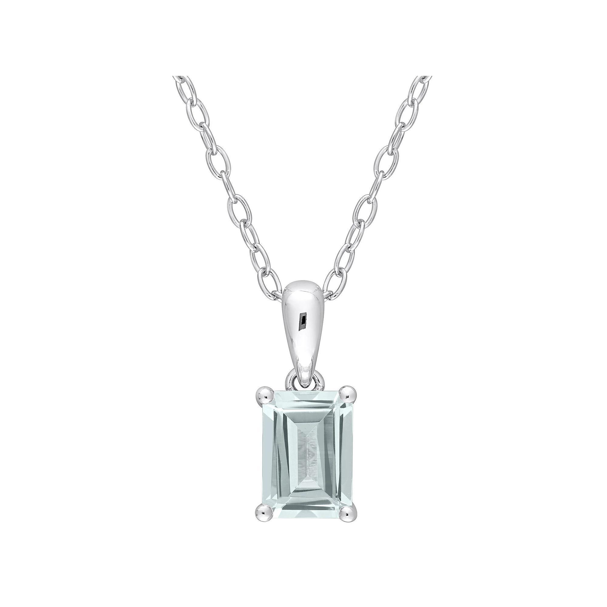 Stella Grace Sterling Silver & Gemstone Stud Pendant Necklace, Women's, Size: 18", Aquamarine Product Image