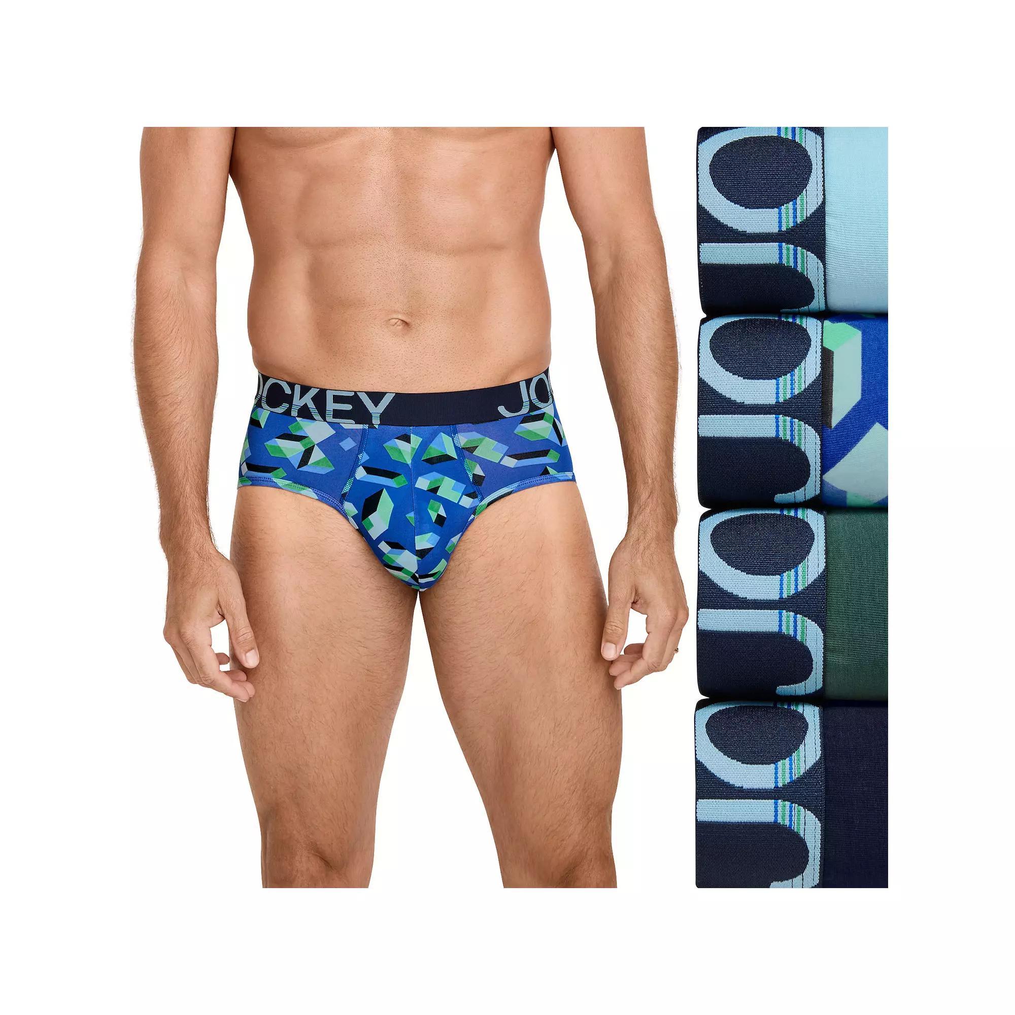 Men's Jockey 4-Pack ActiveStretch™ Briefs, Size: Large, Green Geo Product Image