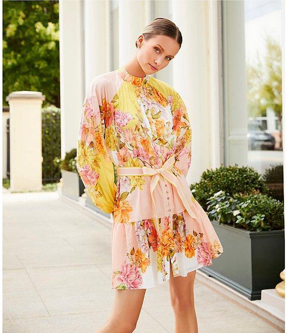 Antonio Melani Brynn Floral Print Dress Mock Neck Long Sleeve Self-Tie Button Front Dress Product Image