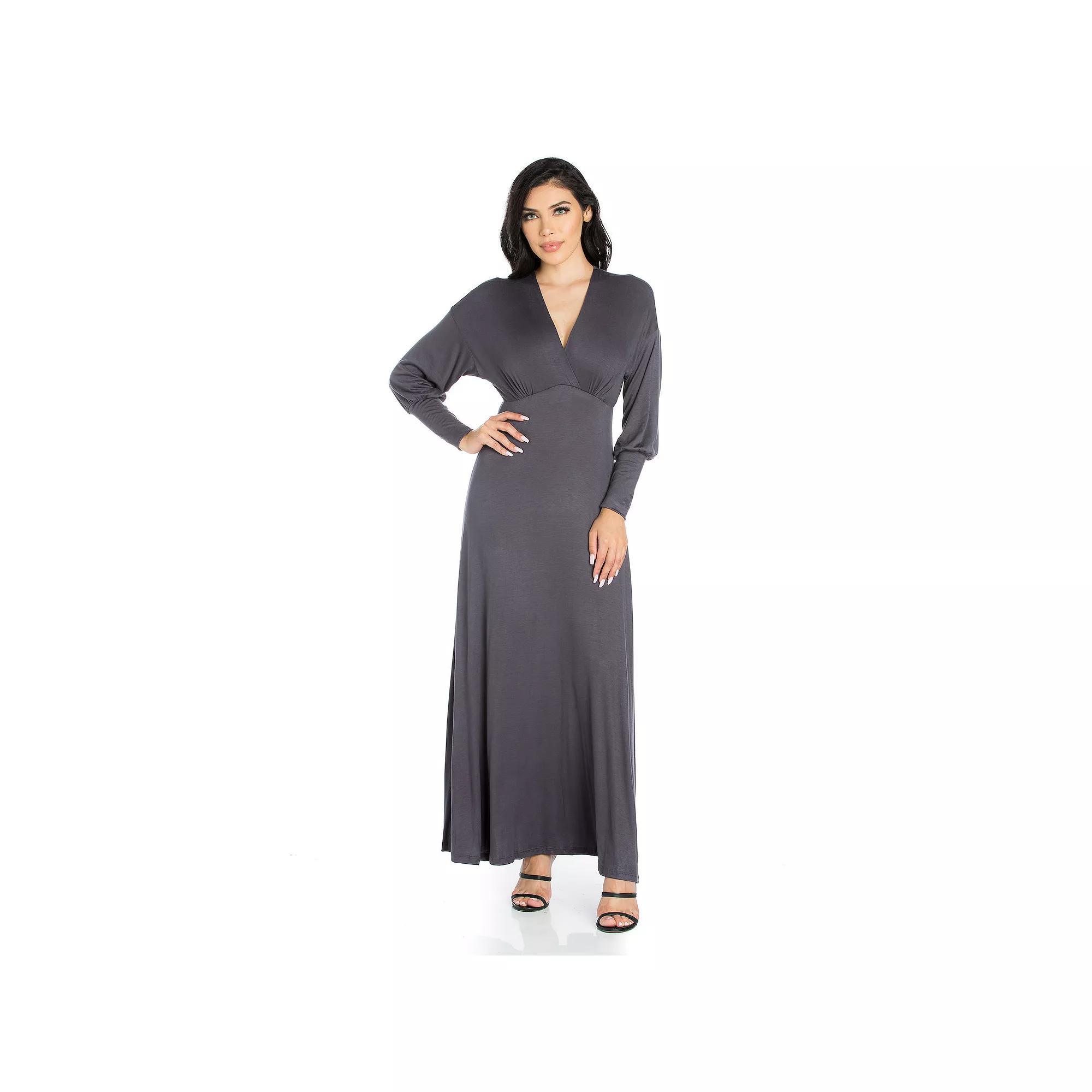 Women's 24seven Comfort Apparel V-Neck Long Sleeve Flared Maxi Dress, Size: Medium, Green Product Image