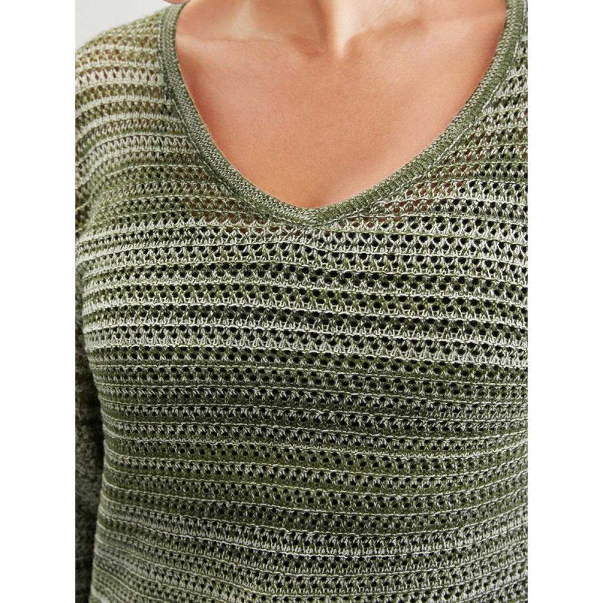 Plus Size Ombre Spacedye Knit V Neck Crochet Knit Top Multicolor Women Casual Loose Long Sleeve V-neck Dailywear Pullovers BloomChic 22-24/3X Product Image