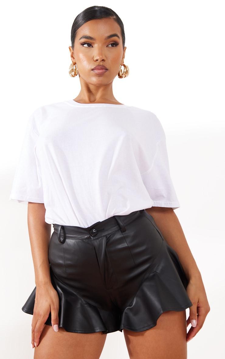Black Faux Leather Frill Hem Shorts Product Image