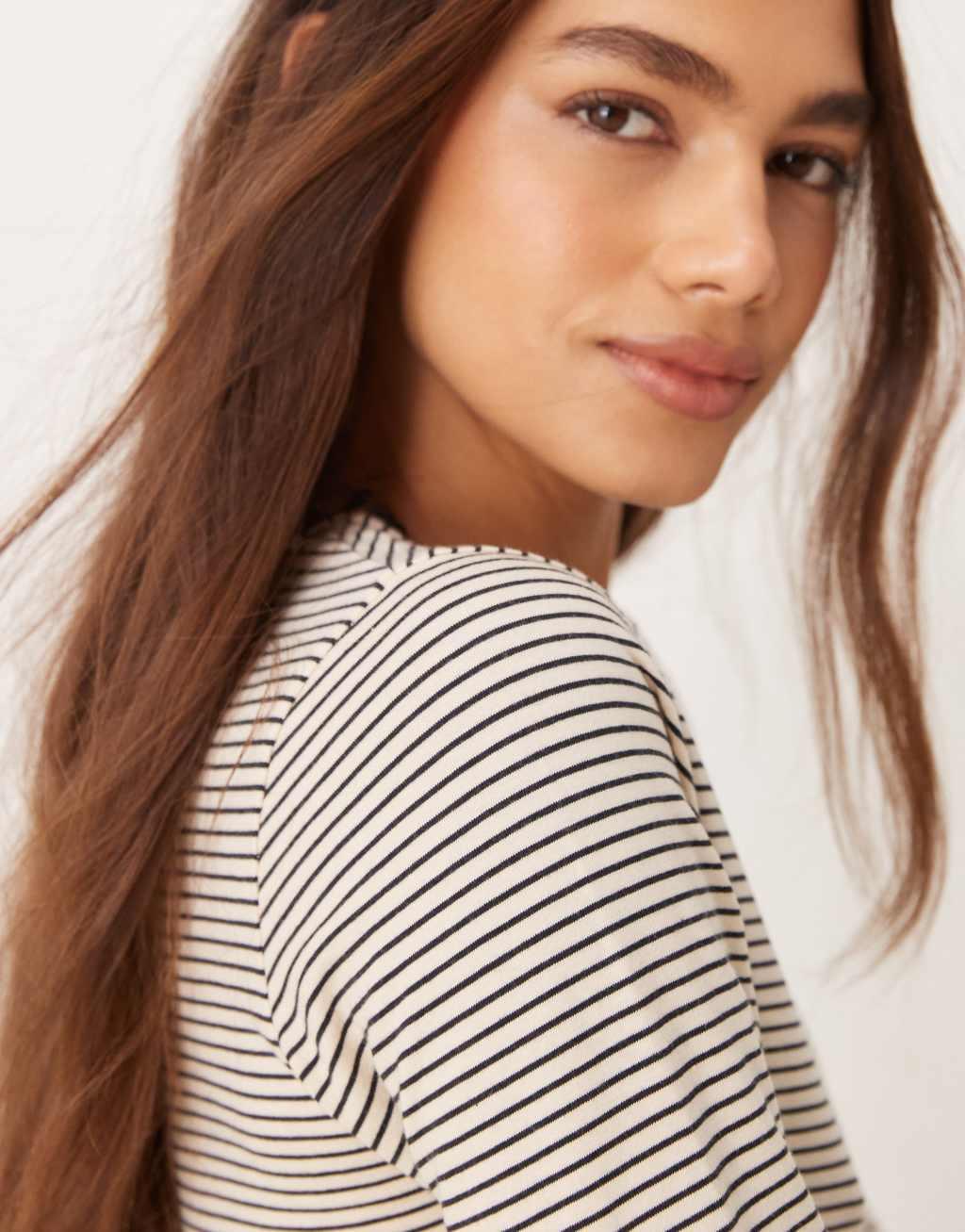 Miss Selfridge stripe tee with lace trim Product Image