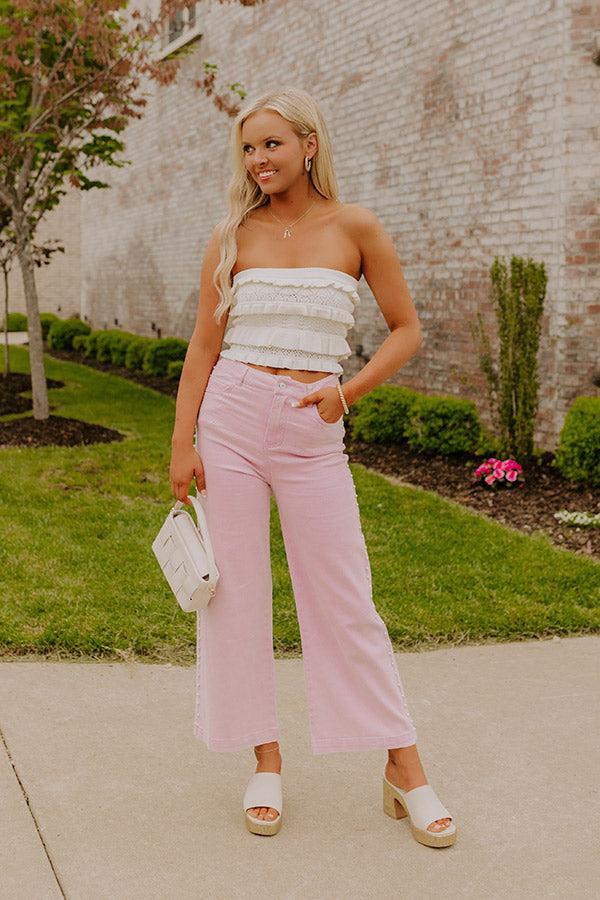 The Lorelai High Waist Pearl Embellished Jean in Lavender Product Image