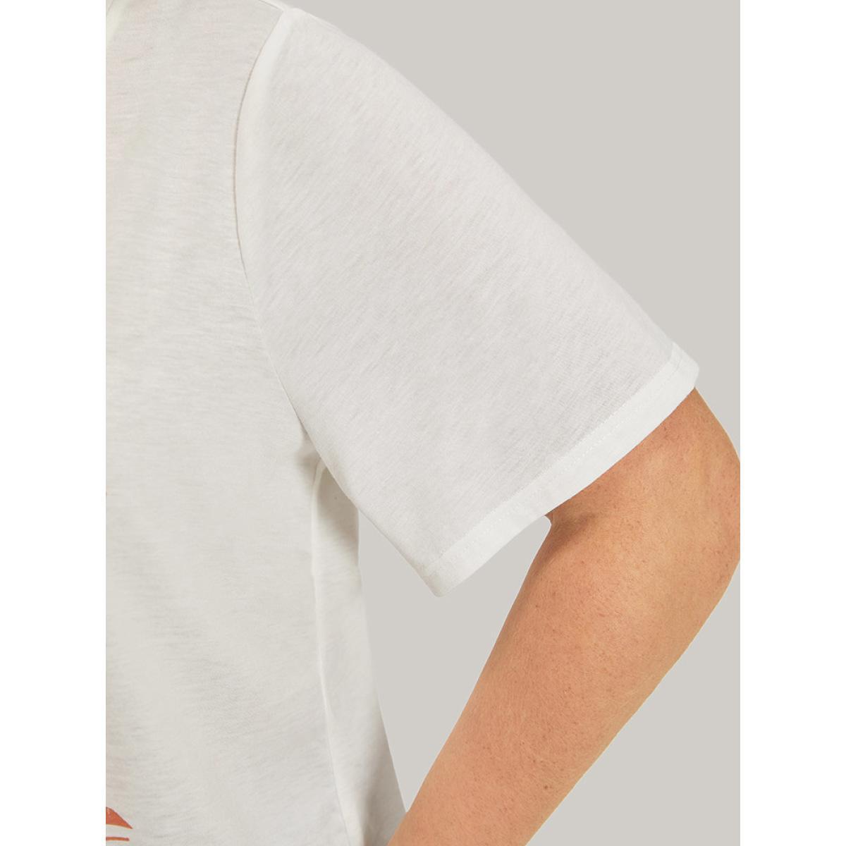 Plus Size Cactus & Letter Print Crew Neck T-shirt White Women Casual Printed Landscape Dailywear T-shirts BloomChic 14-16/1X Product Image