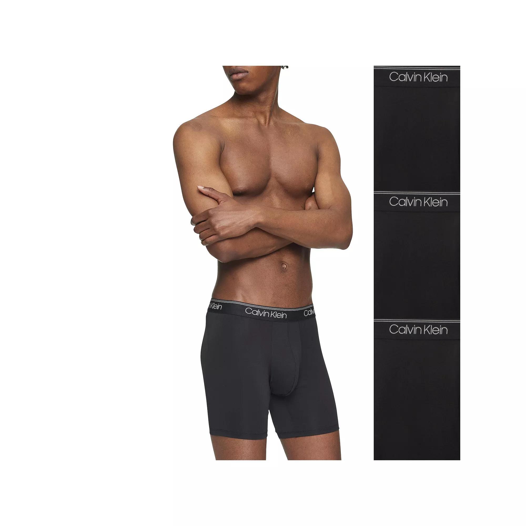 Men's Calvin Klein Micro-Stretch 3-Pack Long Boxer Brief, Size: Large, Black Product Image