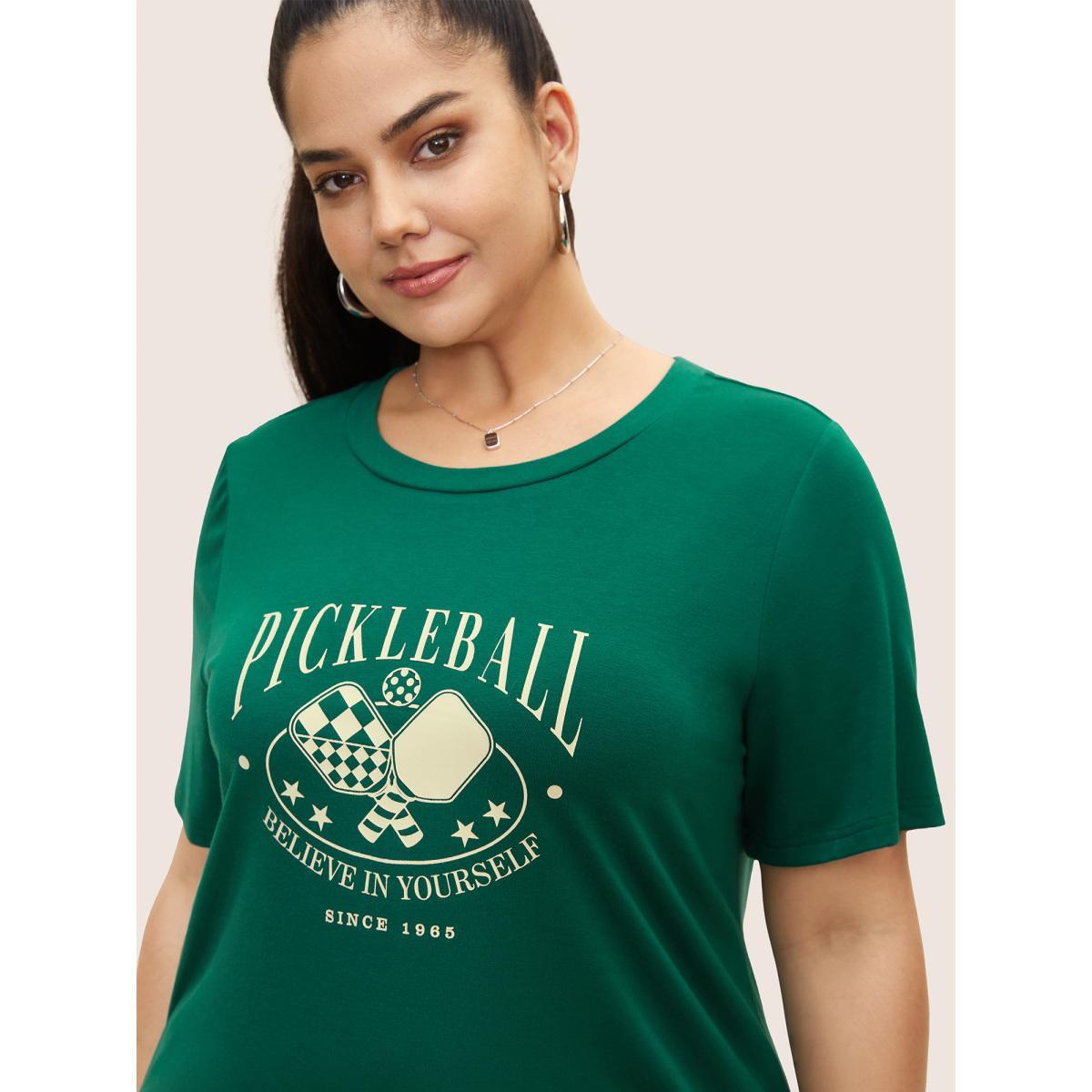 Plus Size Letter Print Crew Neck T-shirt Truegreen Women Casual Contrast Art&design Round Neck Everyday T-shirts BloomChic 18-20/2X Product Image