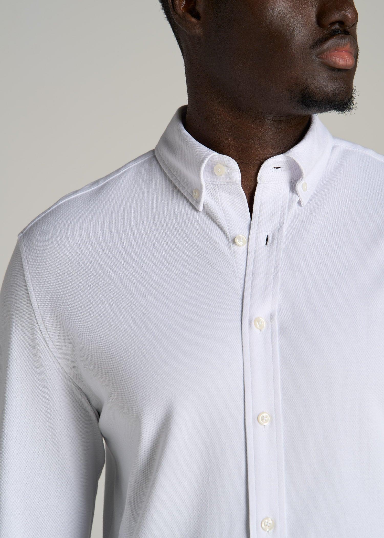 Stretch Knit Oxford Button Shirt for Tall Men in White Product Image