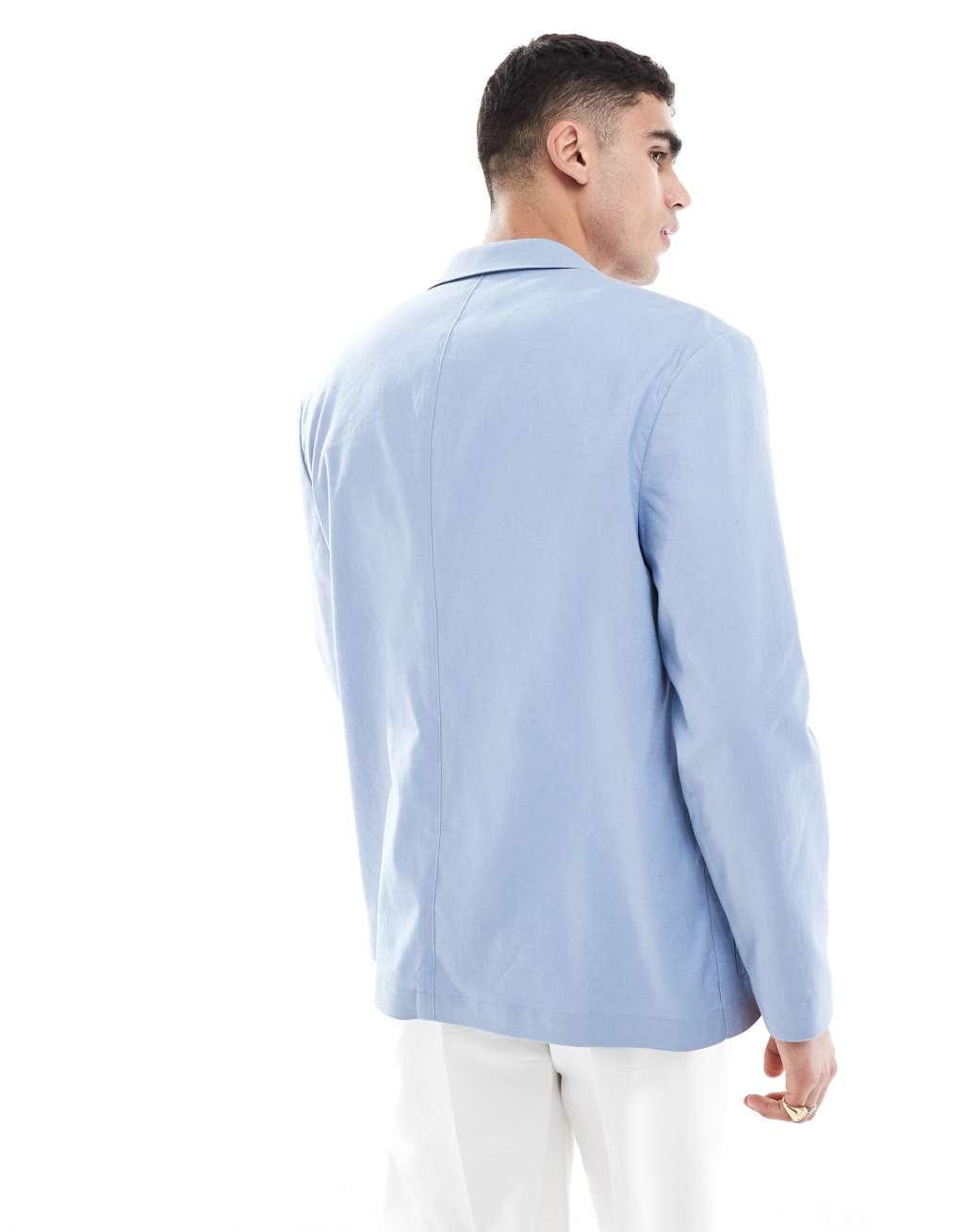 ASOS DESIGN slouchy oversized blazer in pale blue linen mix Product Image