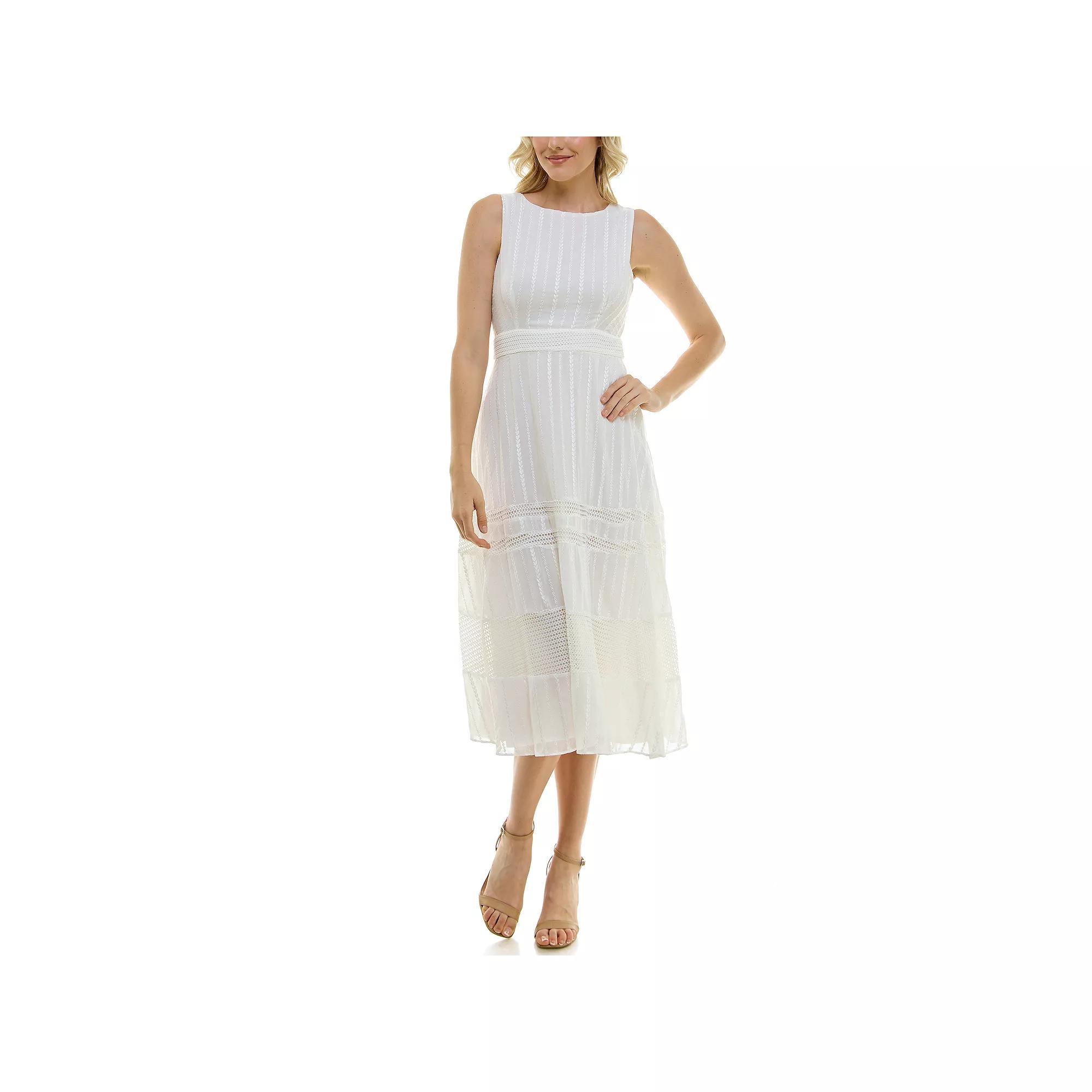 Women's Taylor Boatneck Embroidered Midi Dress, Size: 8, Ivory Product Image