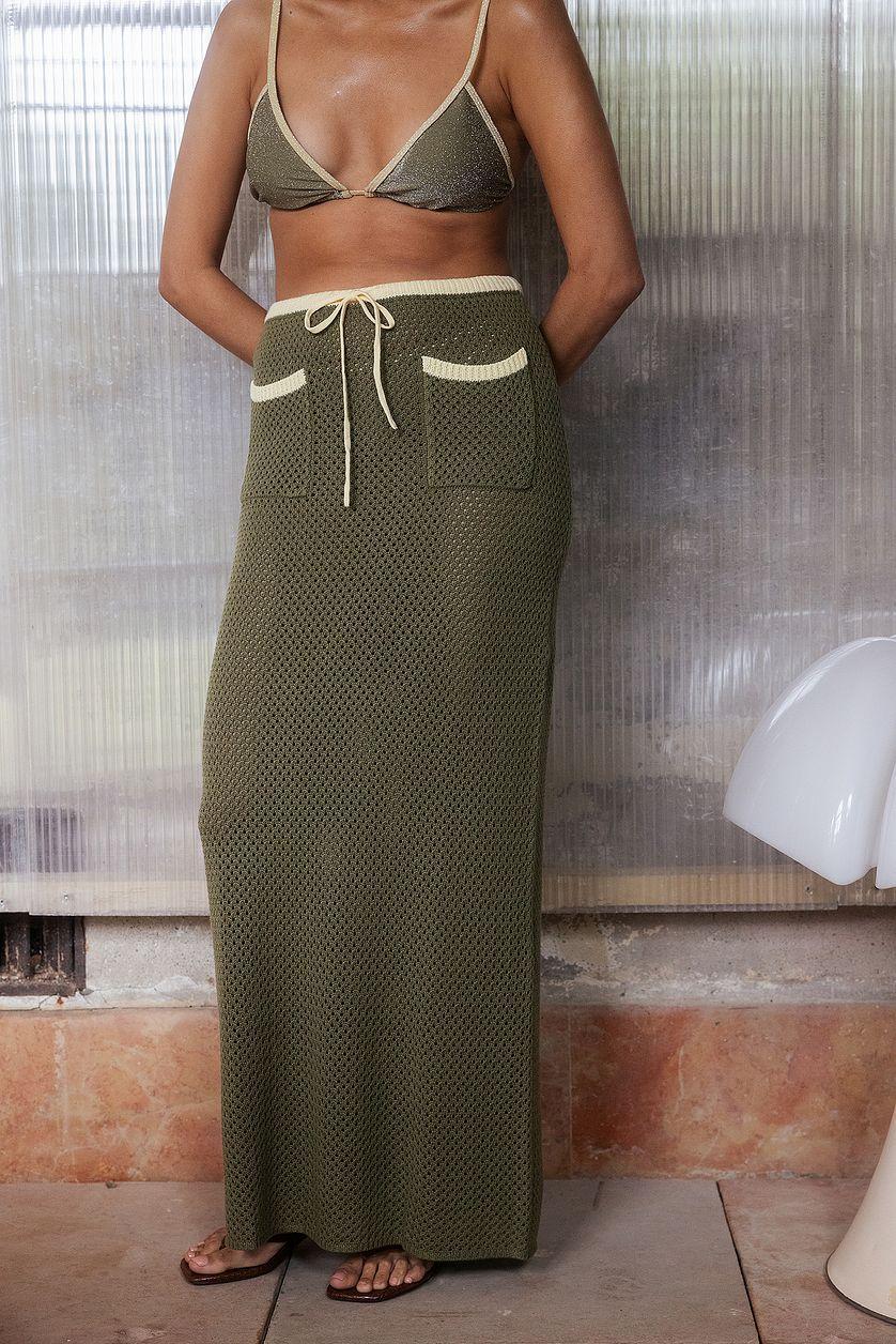 Contrast Detail Crochet Knitted Maxi Skirt Product Image