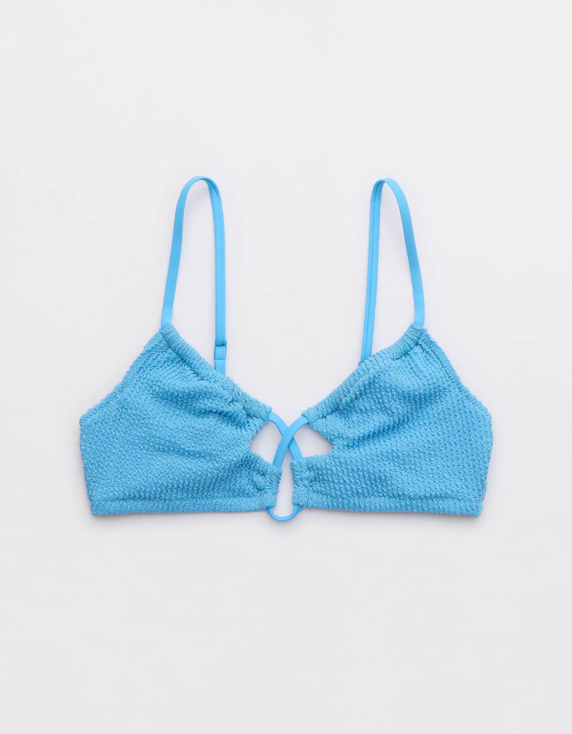 Aerie Shimmery Crinkle Lace Up Scoop Bikini Top Product Image