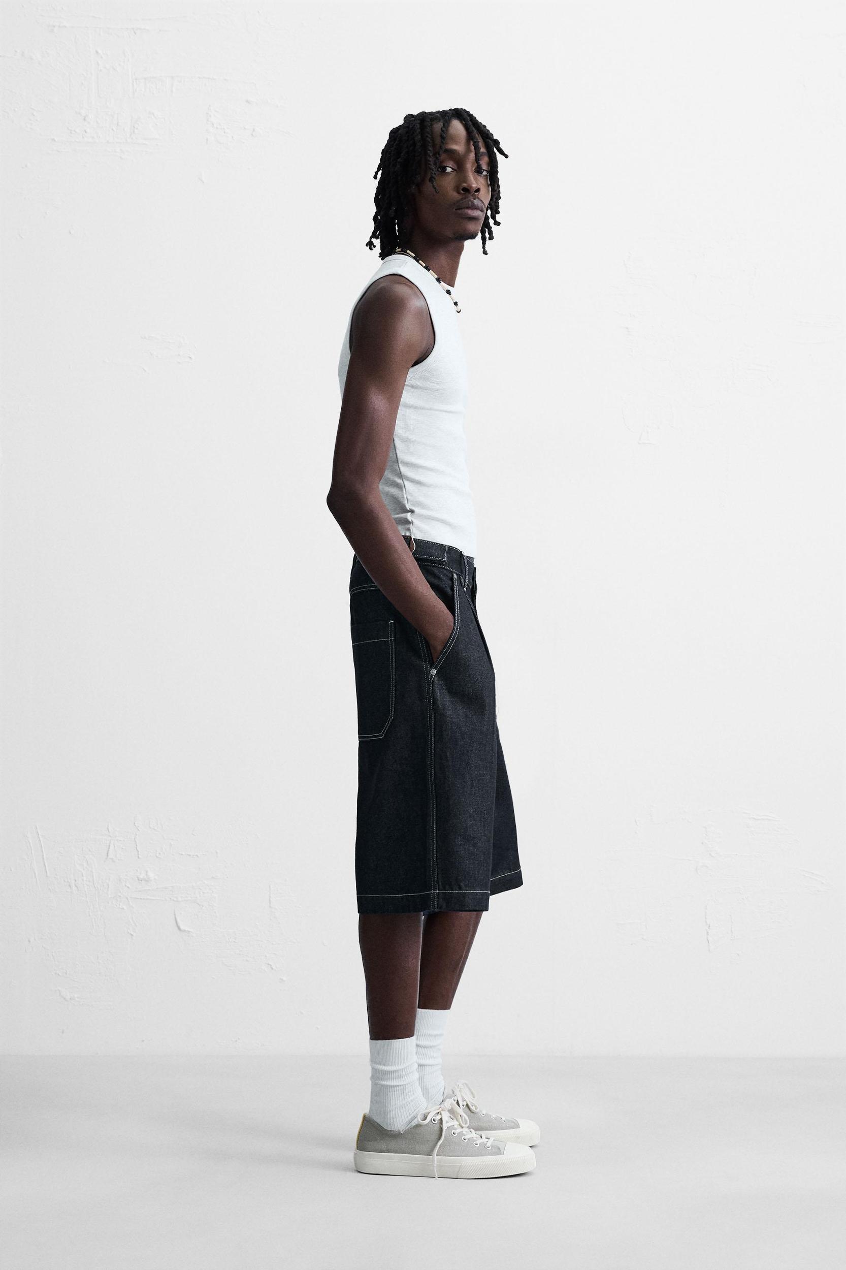 BELTED BAGGY FIT DENIM SHORTS Product Image
