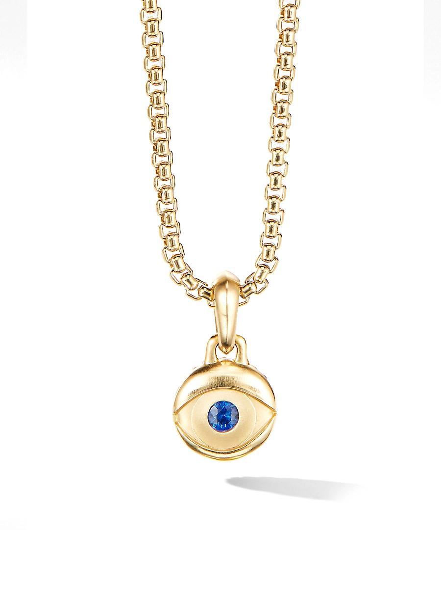 David Yurman Mens 18K Yellow Gold Blue Sapphire Evil Eye Amulet Pendant Product Image