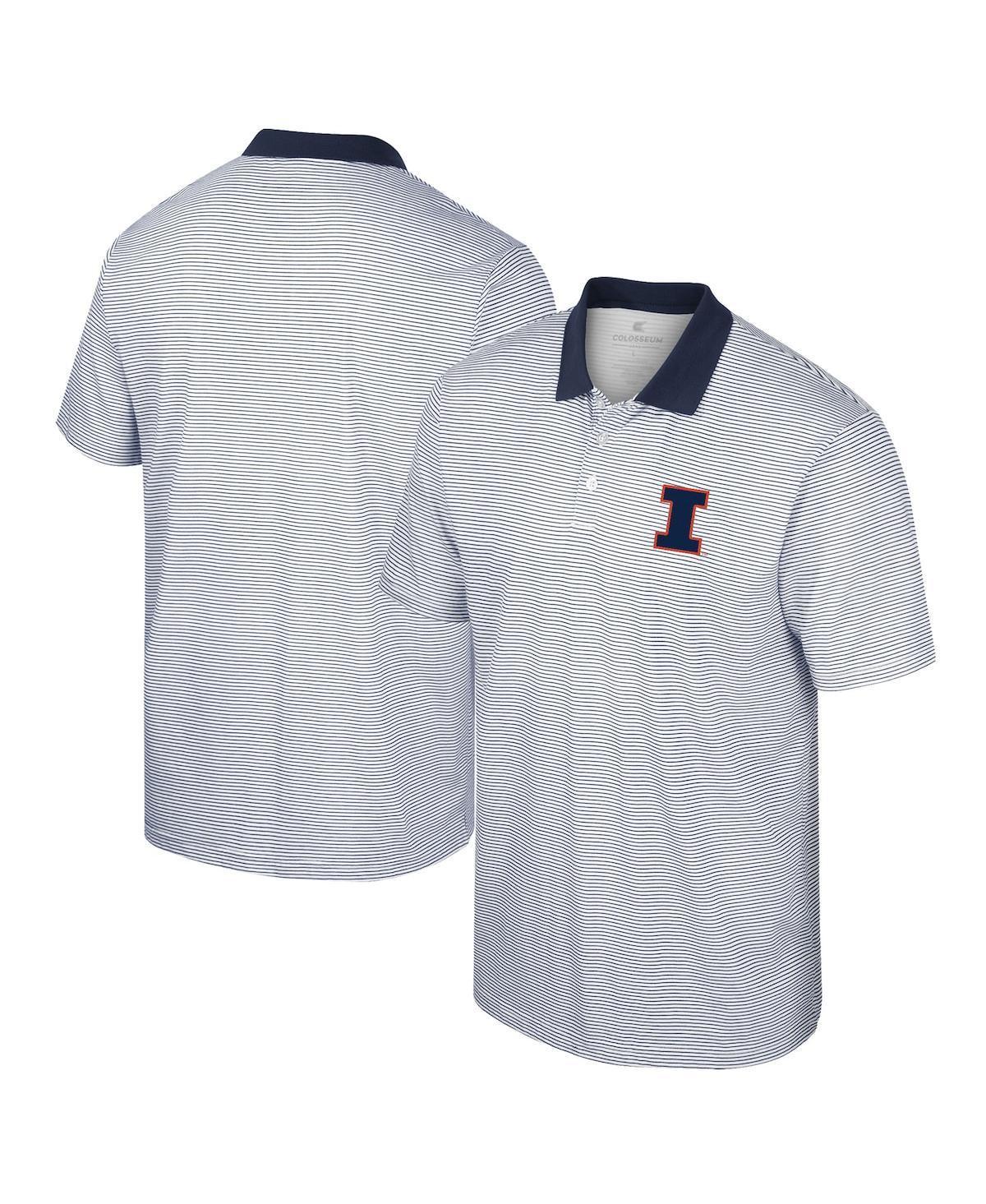 Men's Colosseum White/Navy Illinois Fighting Illini Print Stripe Polo, Size: XL Product Image