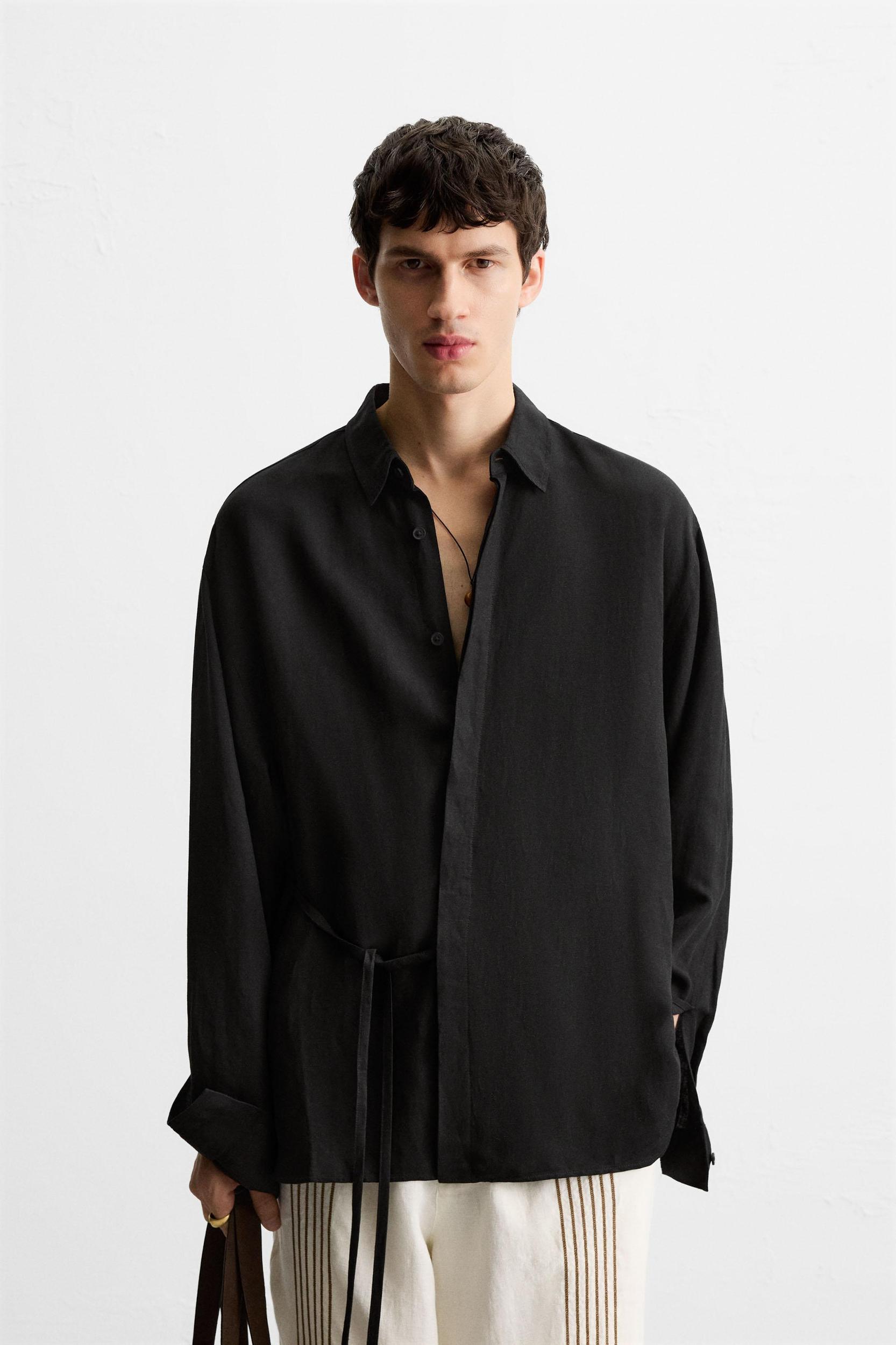 VISCOSE - LINEN TIE SHIRT Product Image