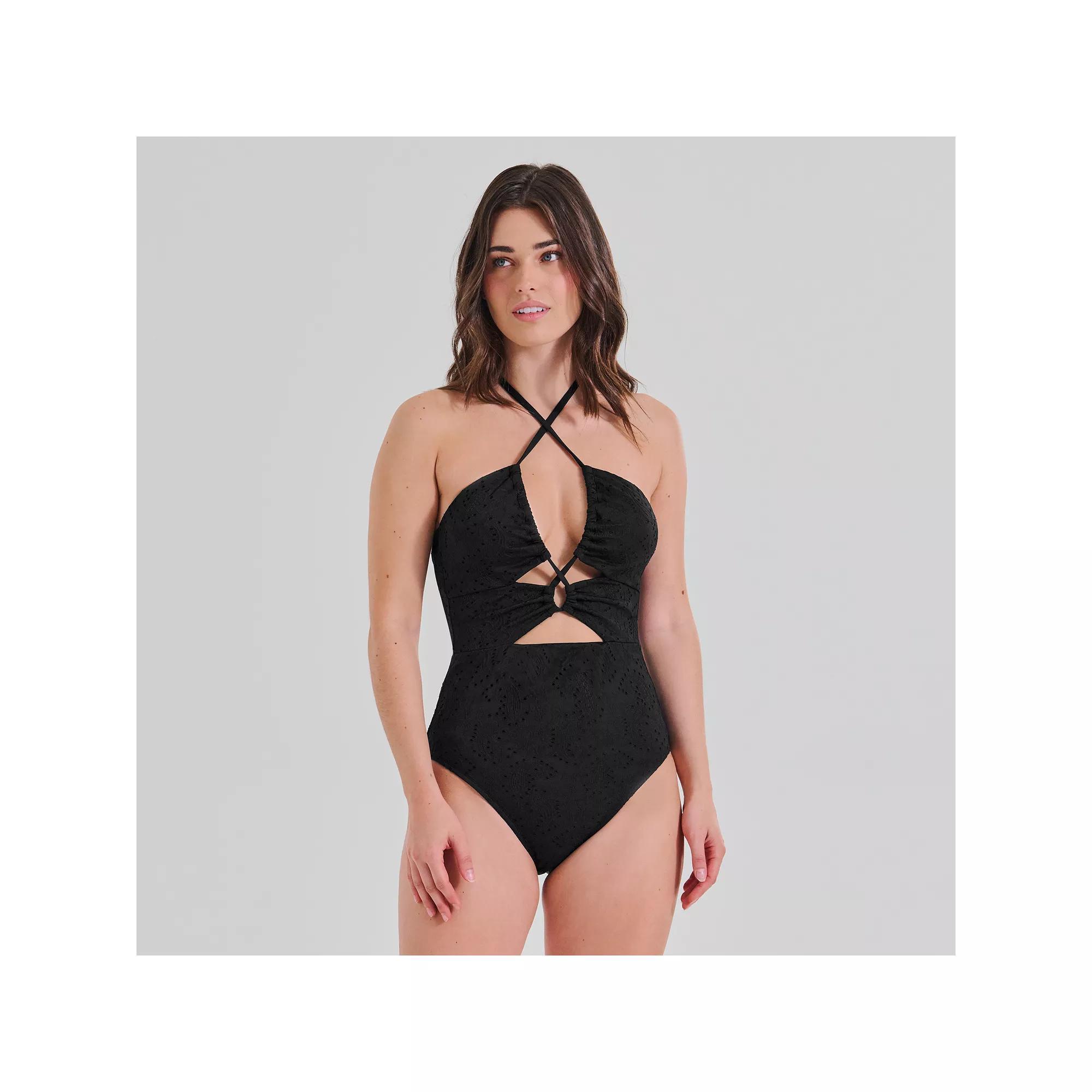 Women's Freshwater Keyhole Bandeau One-Piece Swimsuit, Size: XXL, Solaria Paisley Black Product Image