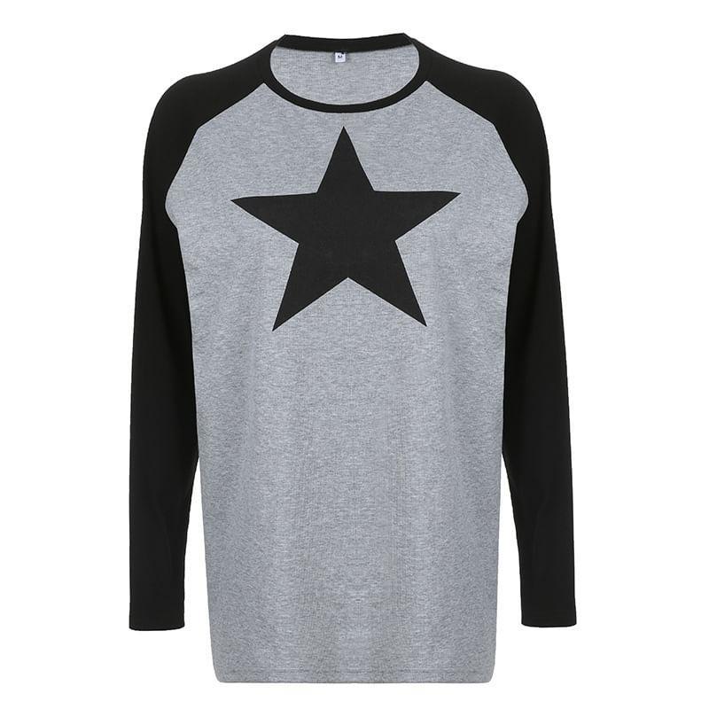Long Sleeve Crew Neck Star Print Raglan Tee Product Image