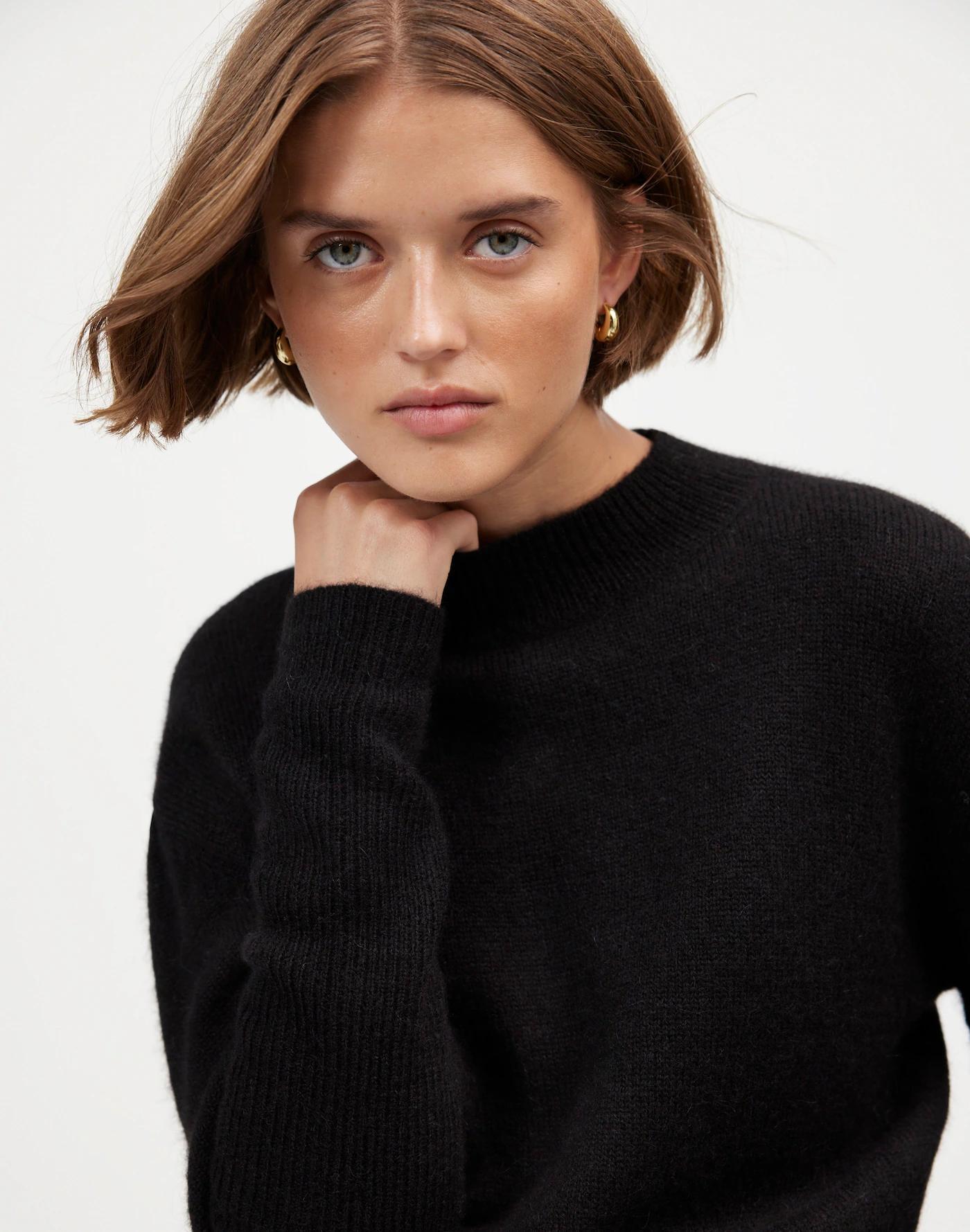 Alpaca-Blend Mockneck Puff Sleeve Sweater Product Image