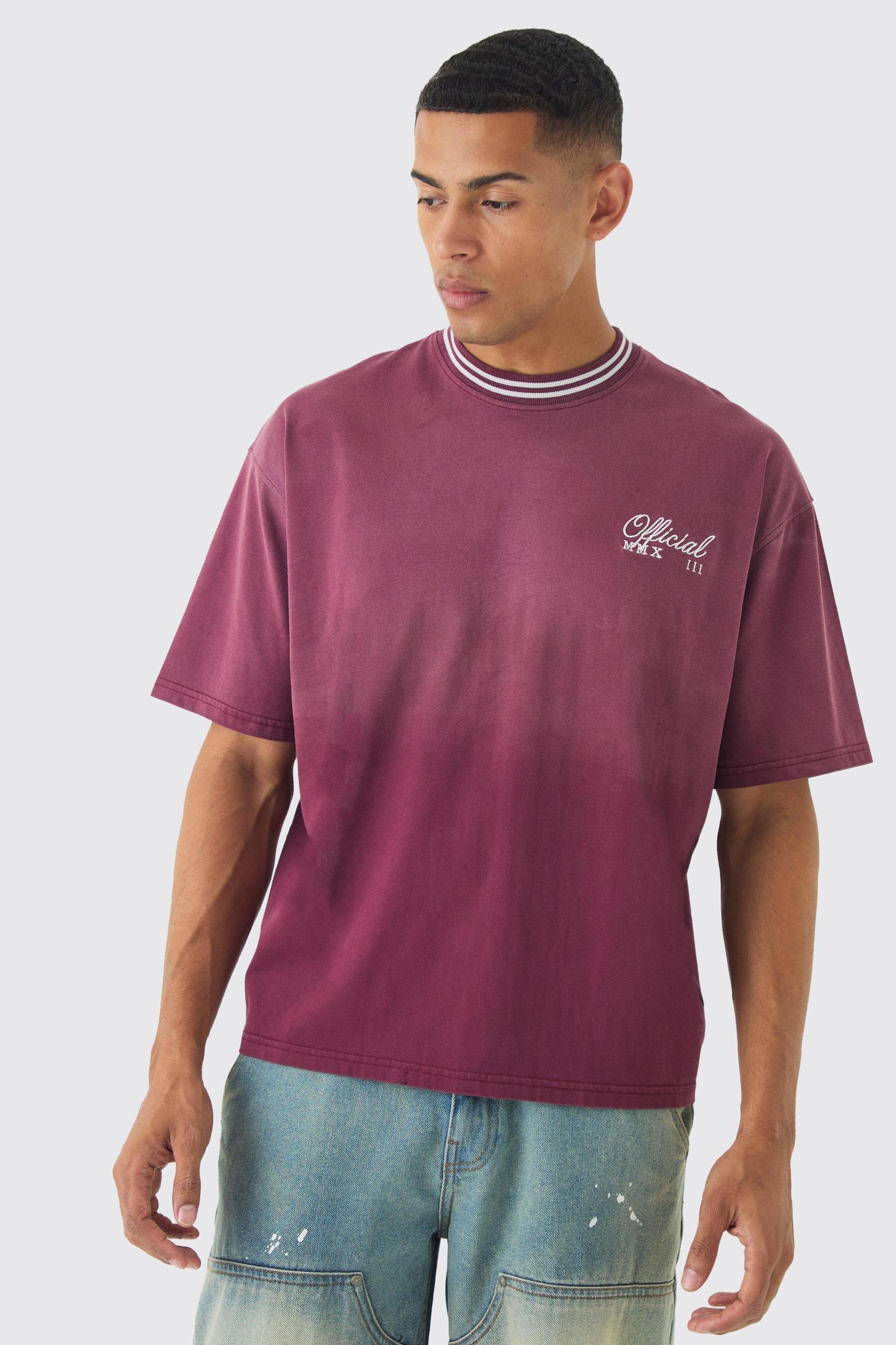 Mens Red Oversized Boxy Heavy Washed Ringer T-shirt, Red Product Image