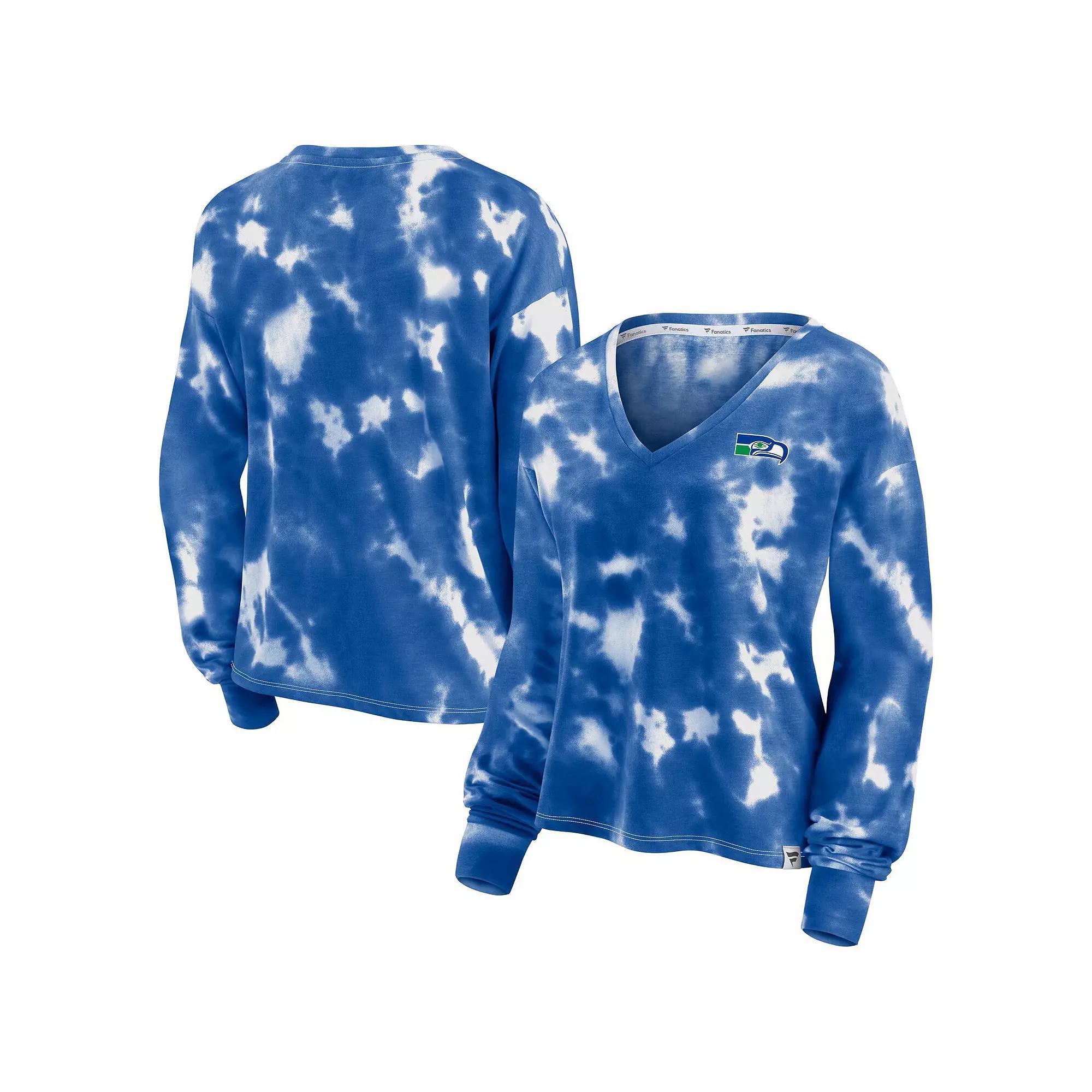 Women's Fanatics Branded White/Navy Boston Red Sox Tie-Dye V-Neck Pullover Cropped Tee, Size: XL Product Image