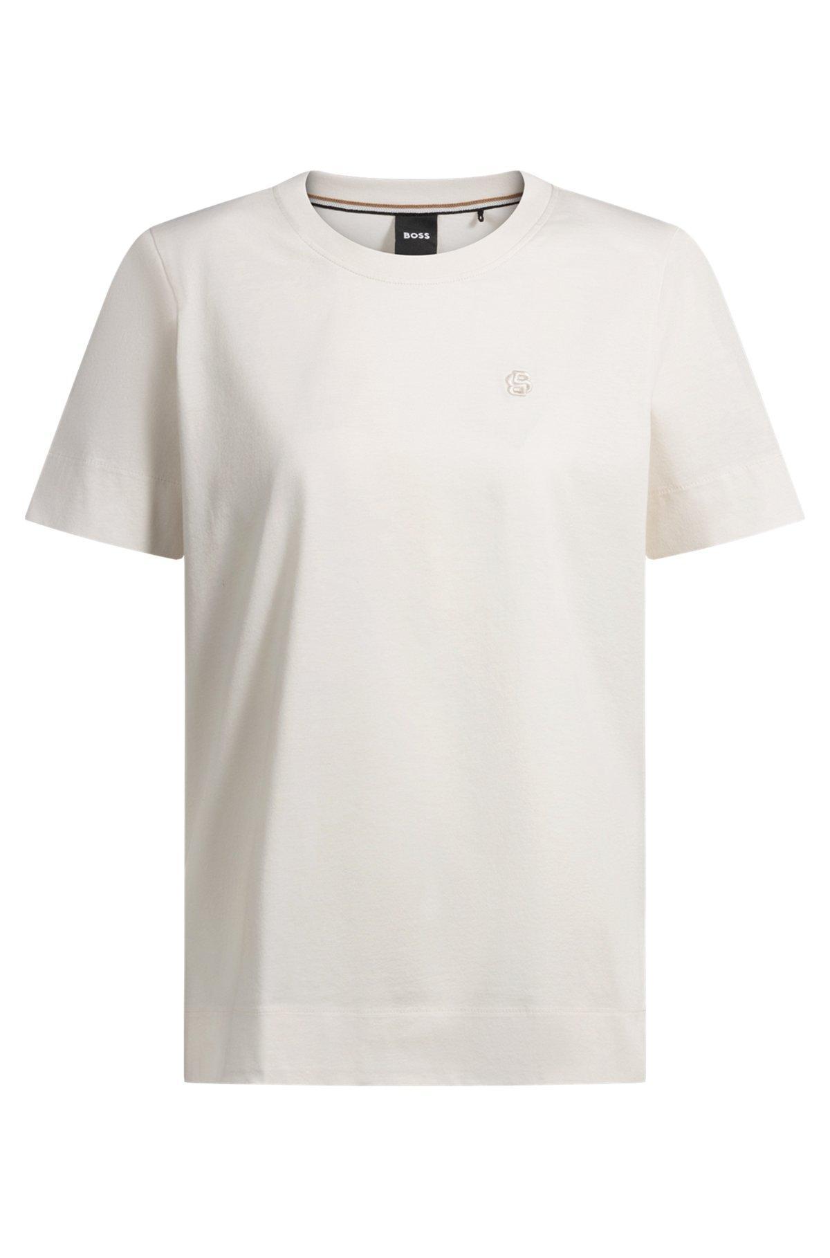 BOSS - Mercerized-cotton T-shirt with Double B monogram - White Product Image