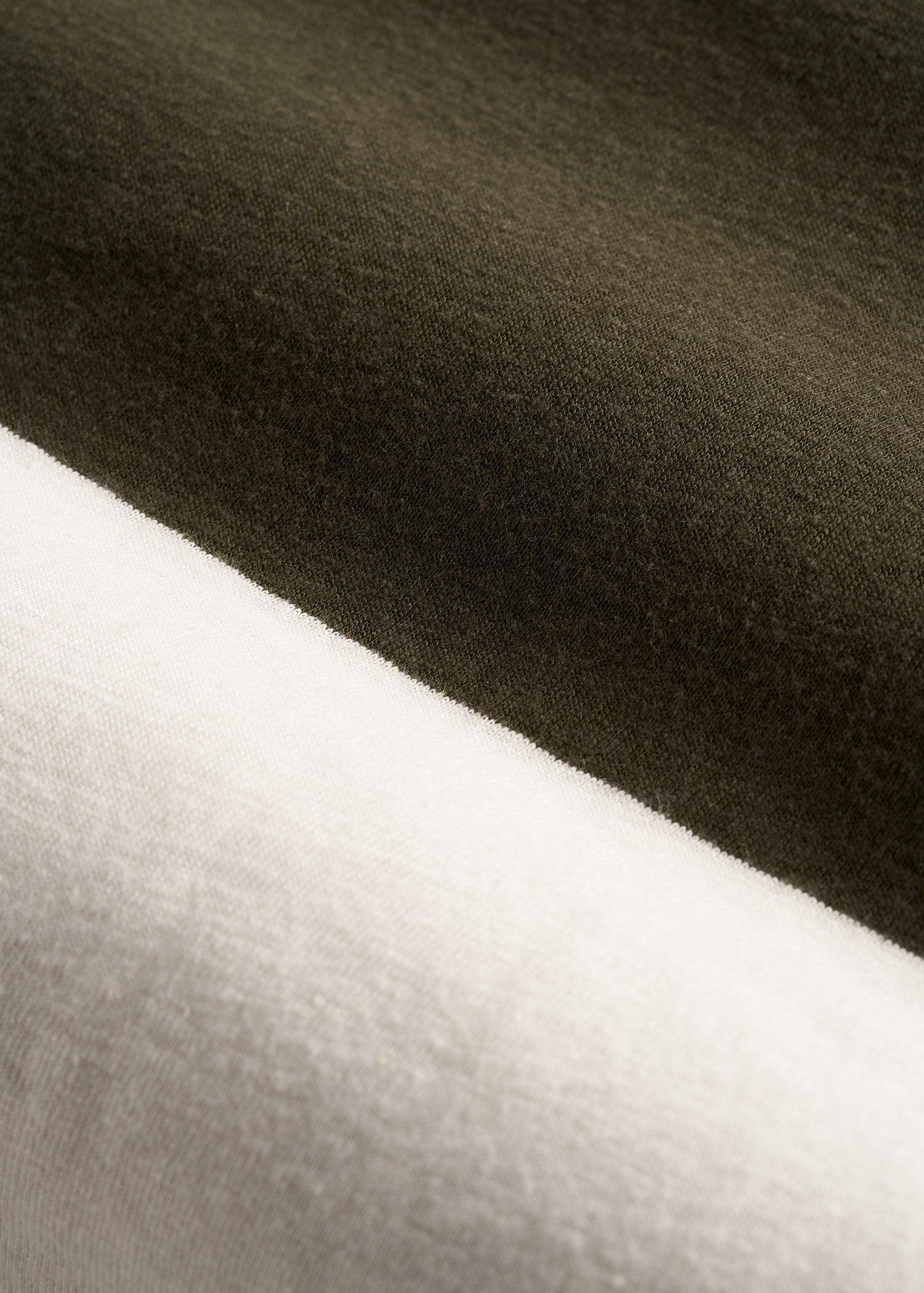 Linen Crewneck T-Shirt for Tall Men in Olive and Ecru Stripe Product Image