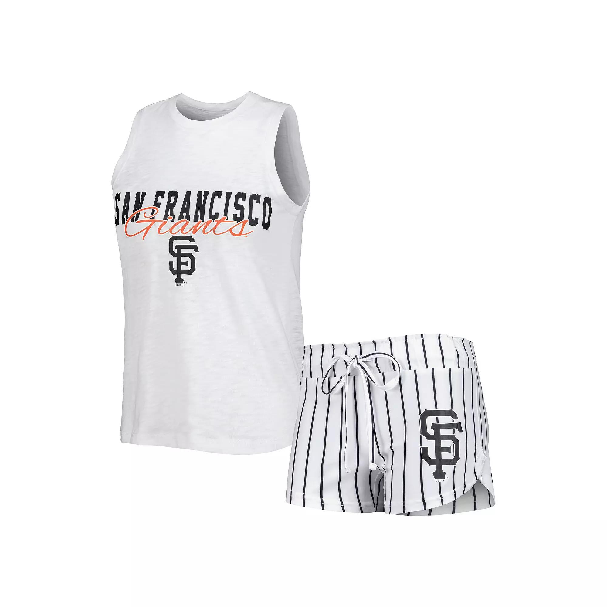 Women's Concepts Sport White San Francisco Giants Reel Pinstripe Tank Top & Shorts Sleep Set, Size: Small Product Image