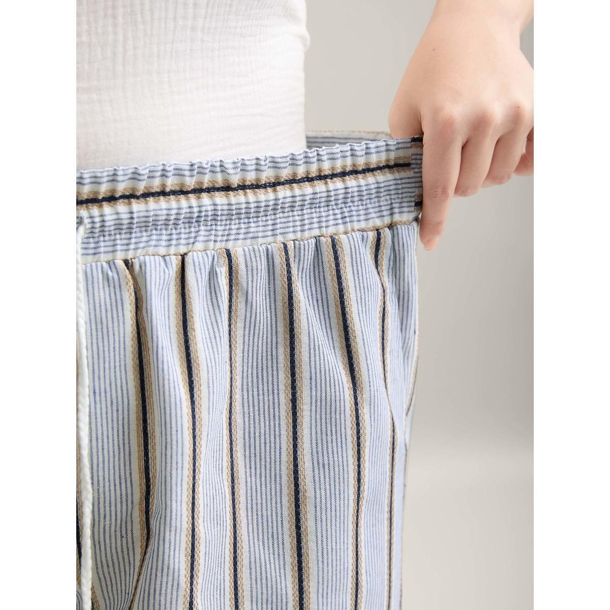 Plus Size Stripes Tassels Straight-Leg Shorts Women LightBlue Resort Drawstring Straight Leg Vacation Shorts BloomChic 26/4X Product Image