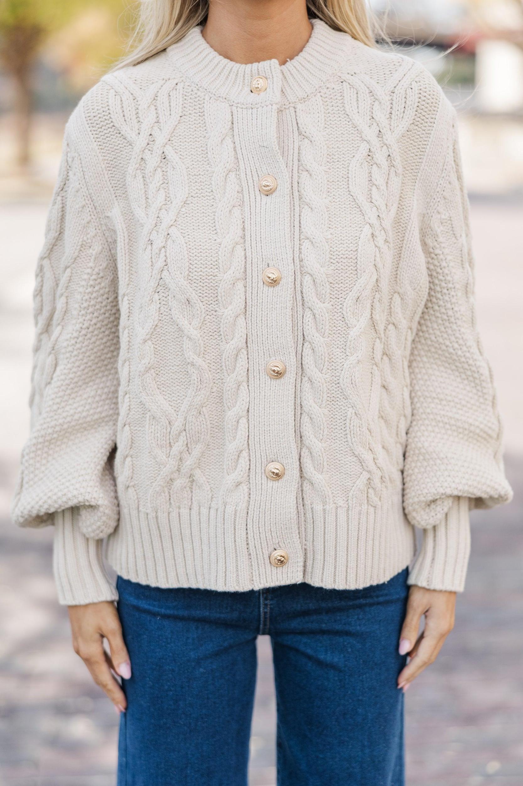 All The Good Oatmeal Cable Knit Cardigan Female Product Image