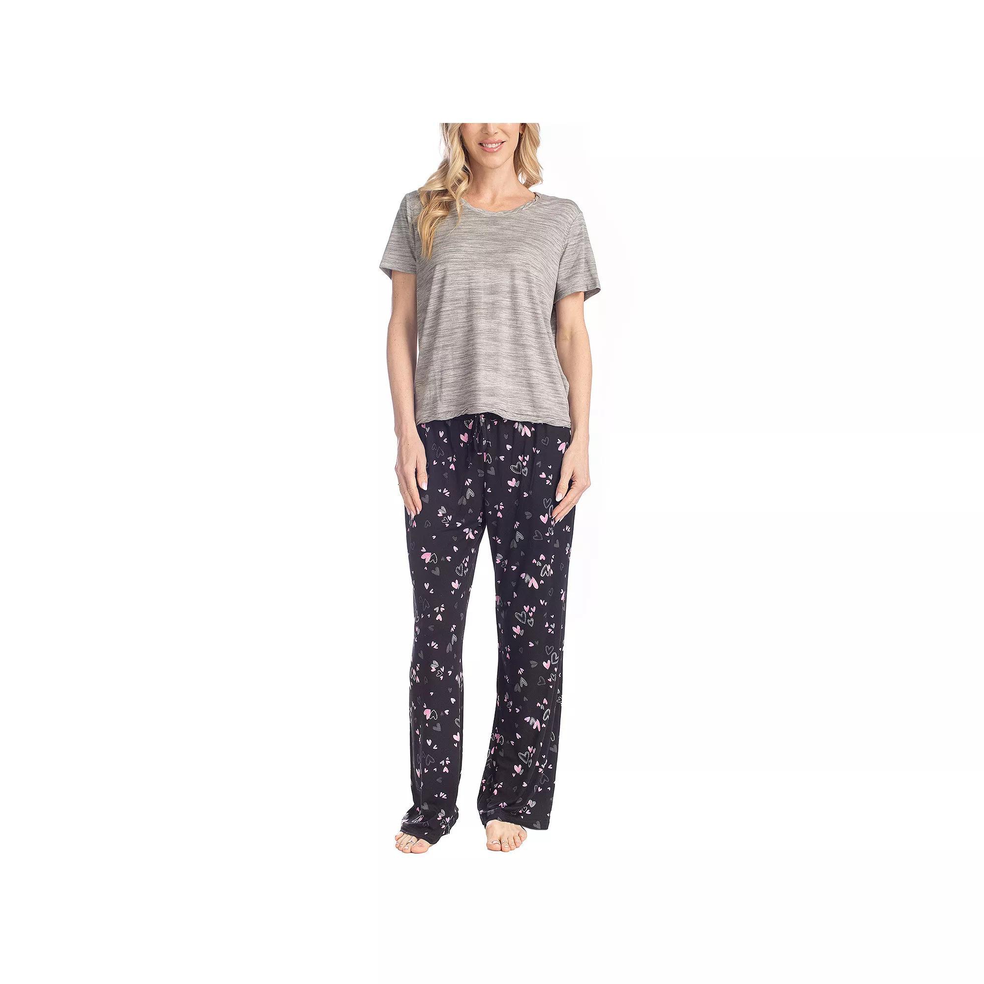 Women's MUK LUKS Garden Party Pajama Top & Pajama Pants Set, Size: Large, Cascading Heart Product Image