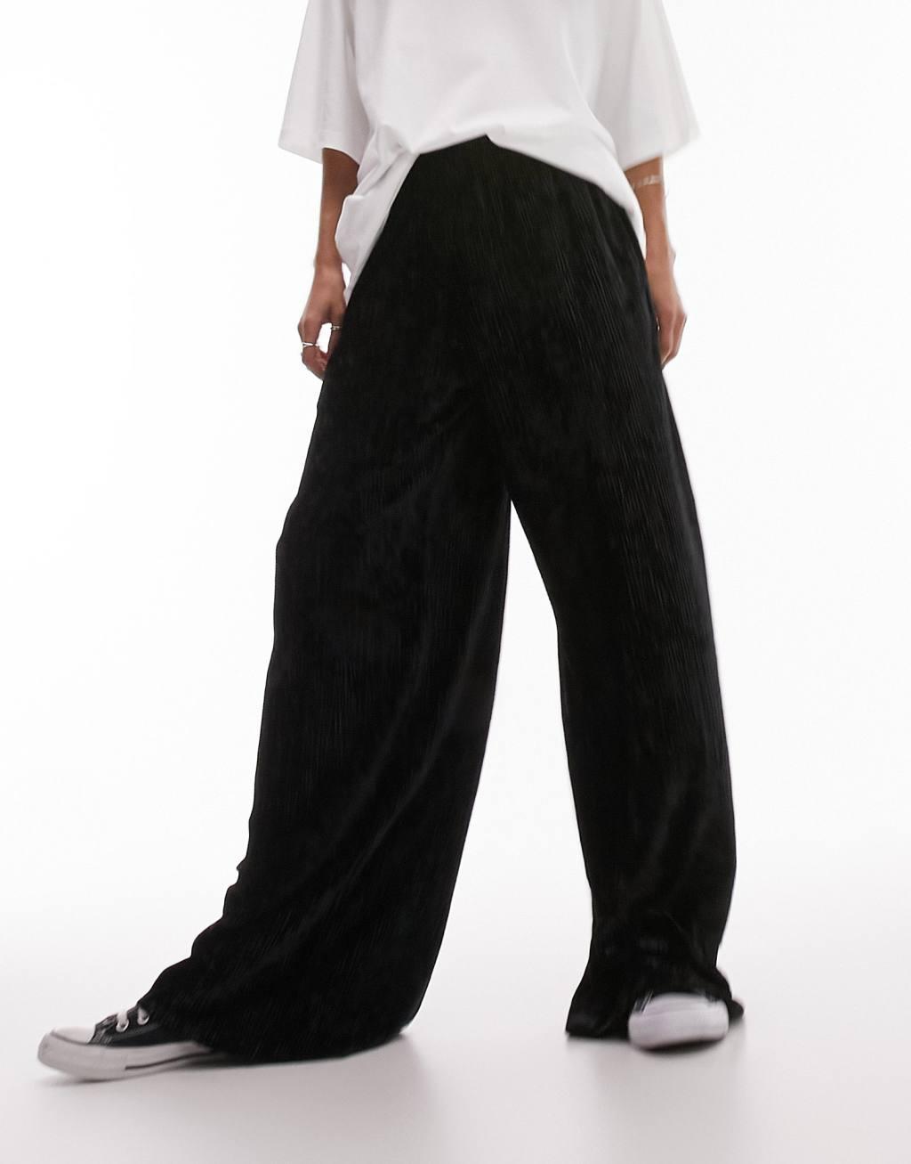 Topshop velvet plisse pull on wide leg pants Product Image