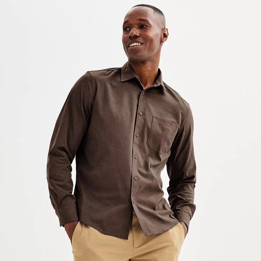 Men's FLX Performance Untucked-Fit Long Sleeve Button Down Shirt, Size: Small, Mineral Black Product Image