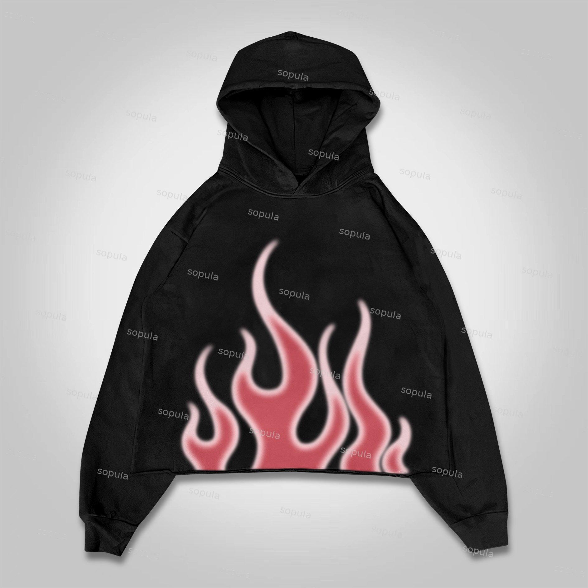 Sopula Virtual Flame Graphics Crop Hoodie Product Image