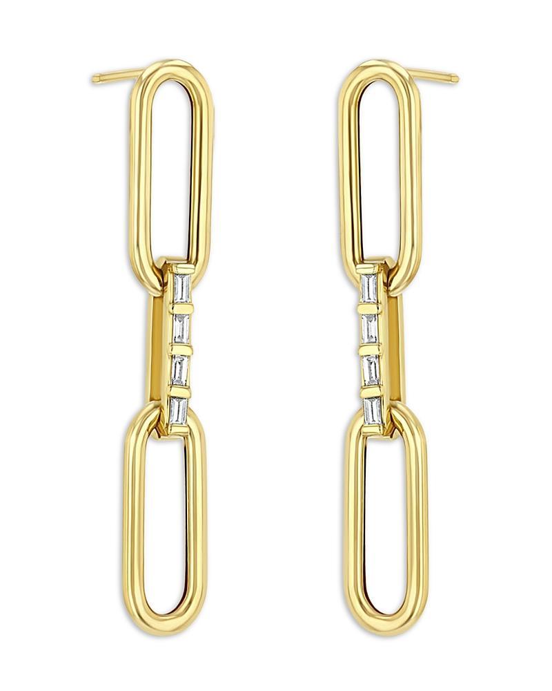 Womens Baguette Diamonds 14K Yellow Gold & 0.13 TCW Diamond Large Paper Clip Chain Earrings Product Image