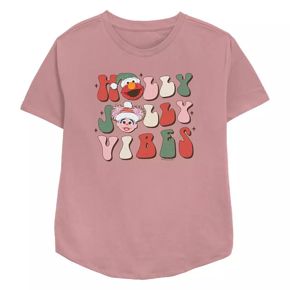 Women's PBS Kids Sesame Street Elmo And Abby Cadabby Holly Jolly Vibes Relaxed Fit Graphic Tee, Size: XL, Pink Product Image