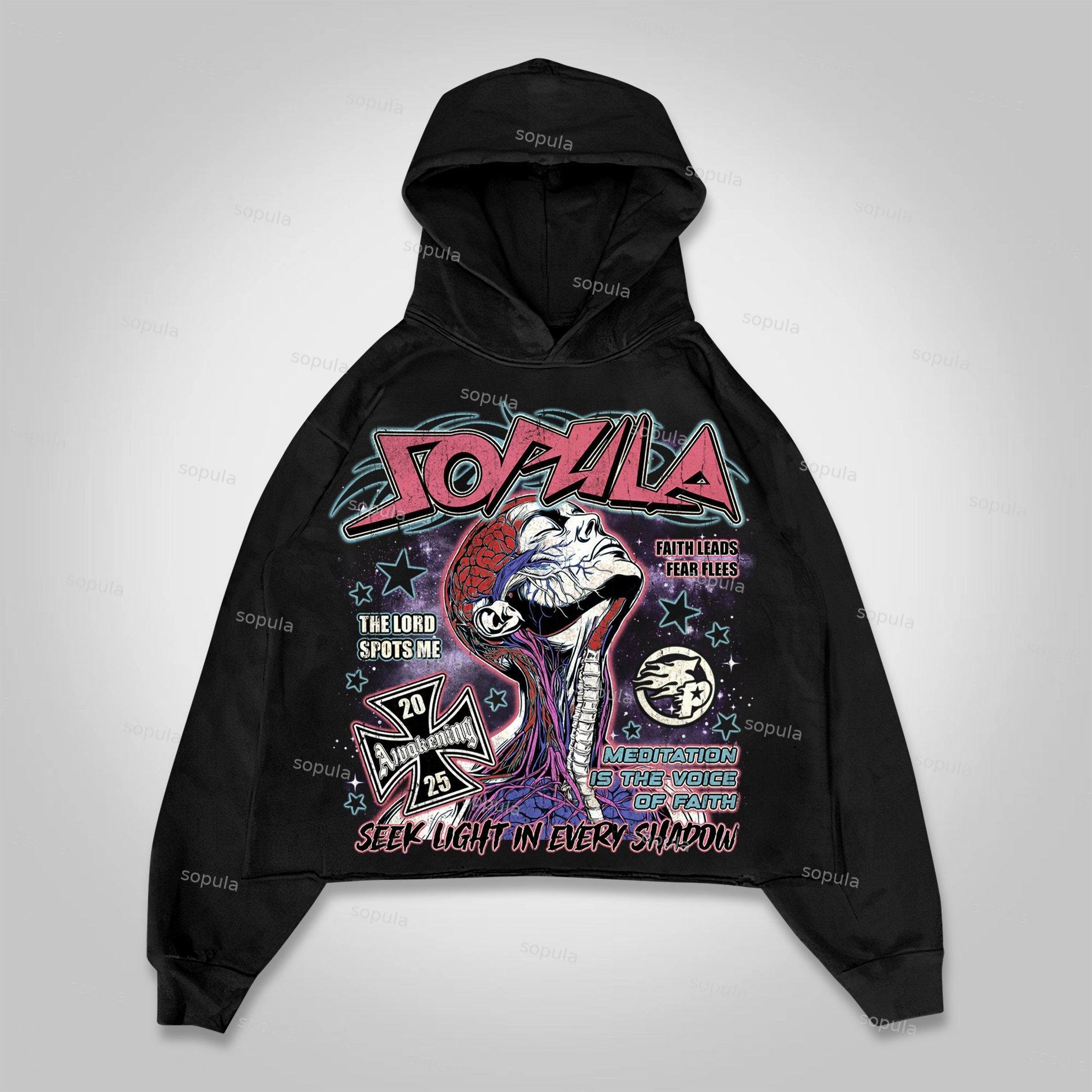 Sopula 2025 Meditation And Faith Vintage Graphics Crop Hoodie Product Image