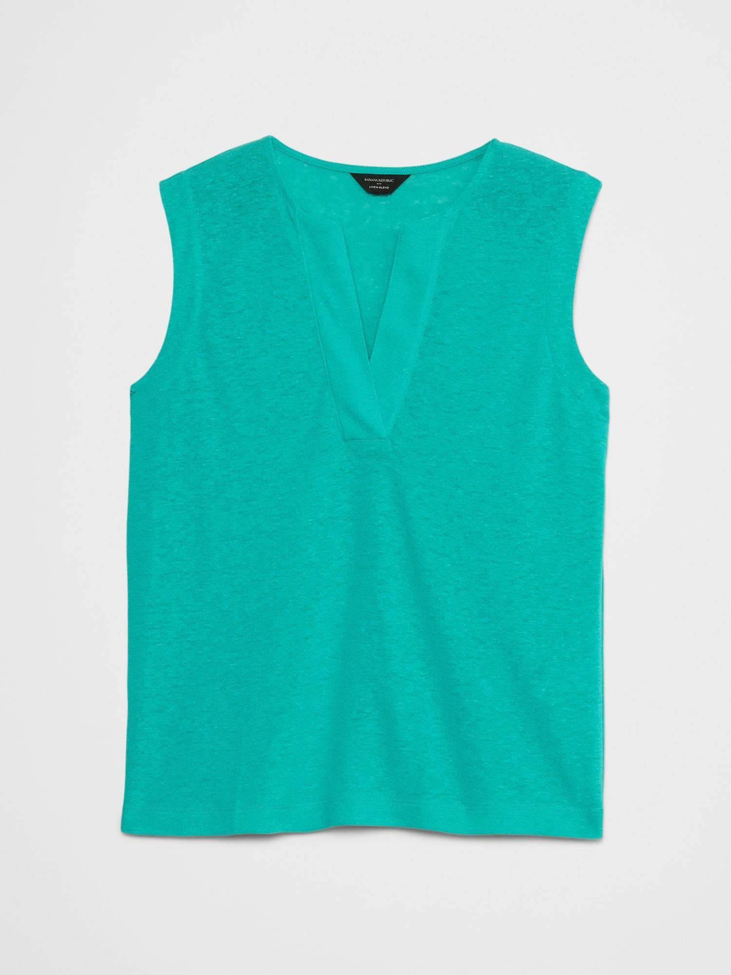 Linen-Blend Split-Neck Tank Product Image