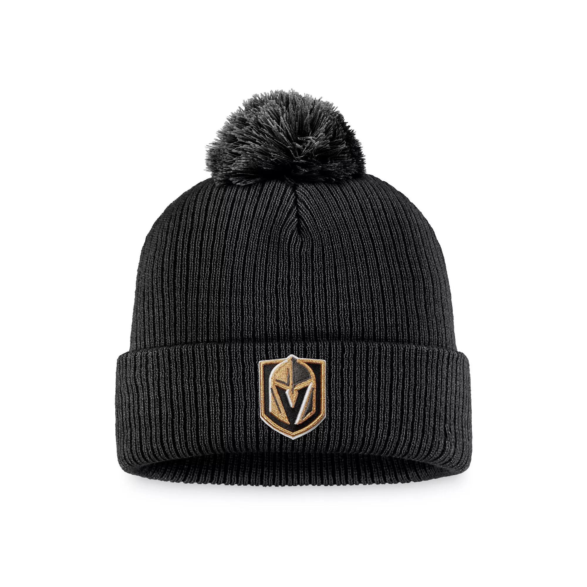 Men's Fanatics Branded Black Vegas Golden Knights Core Primary Logo Cuffed Knit Hat with Pom, Lvk Black Product Image