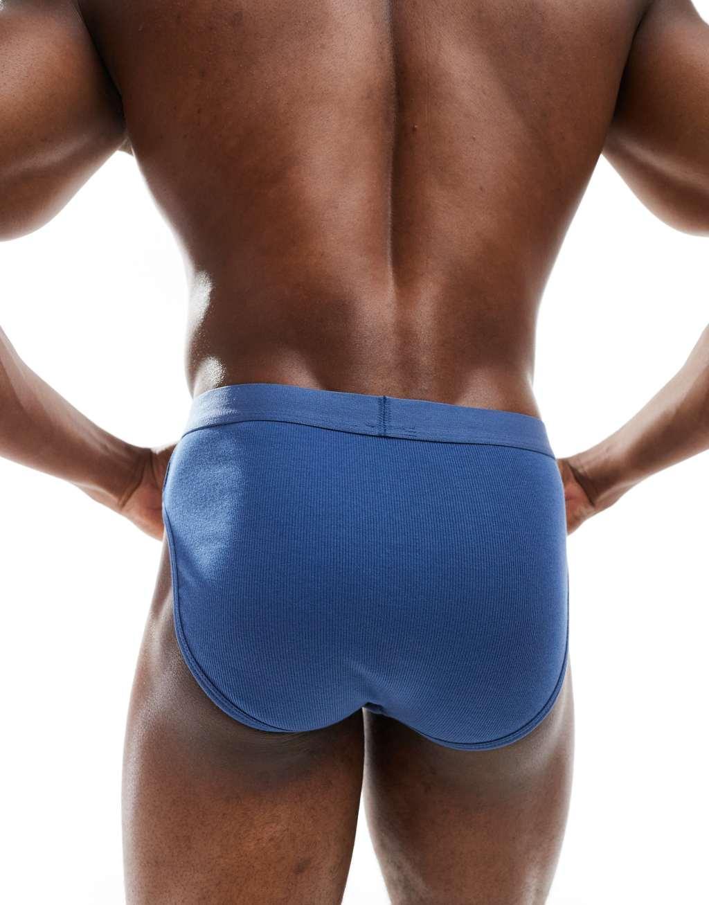 ASOS DESIGN ribbed brief in blue Product Image