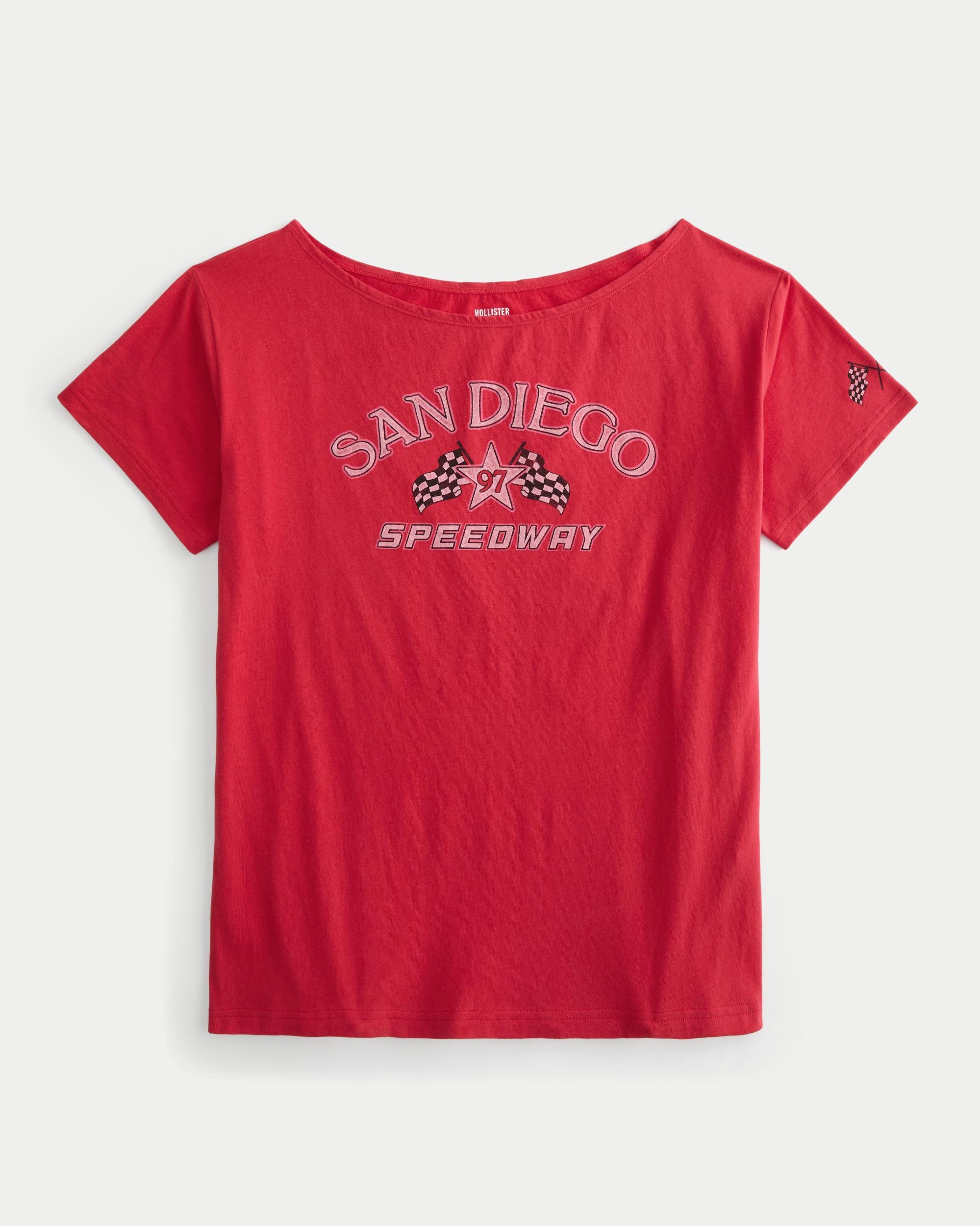 Oversized Off-the-Shoulder New York Raceway Graphic Tee Product Image