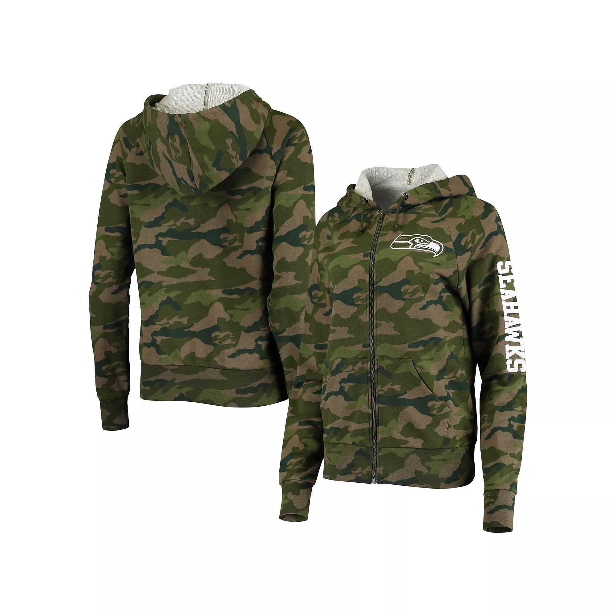 Women's New Era Camo Seattle Seahawks Raglan Full-Zip Hoodie, Size: 2XL, Green Product Image