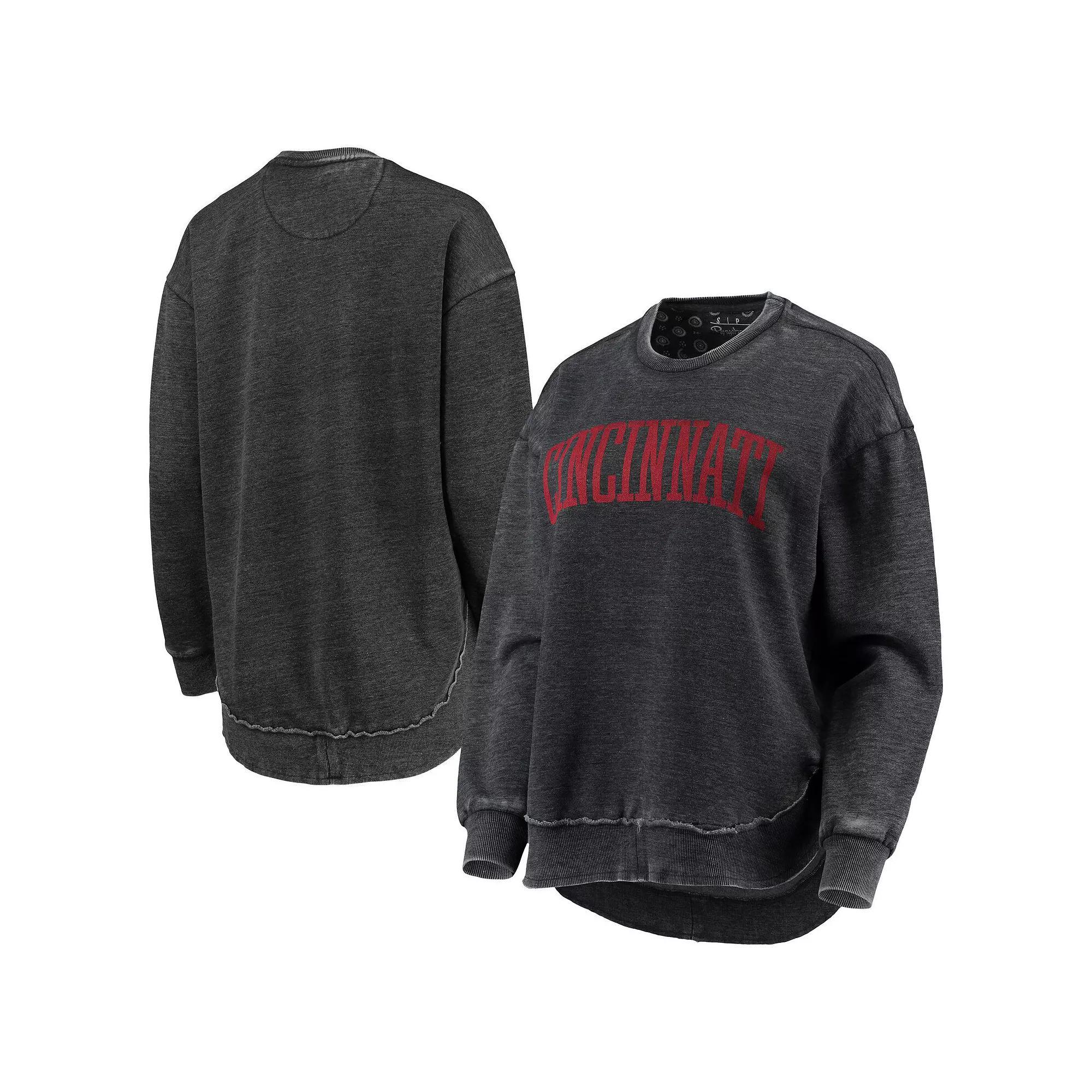 Women's Pressbox Black Cincinnati Bearcats Vintage Wash Pullover Sweatshirt, Size: Large Product Image