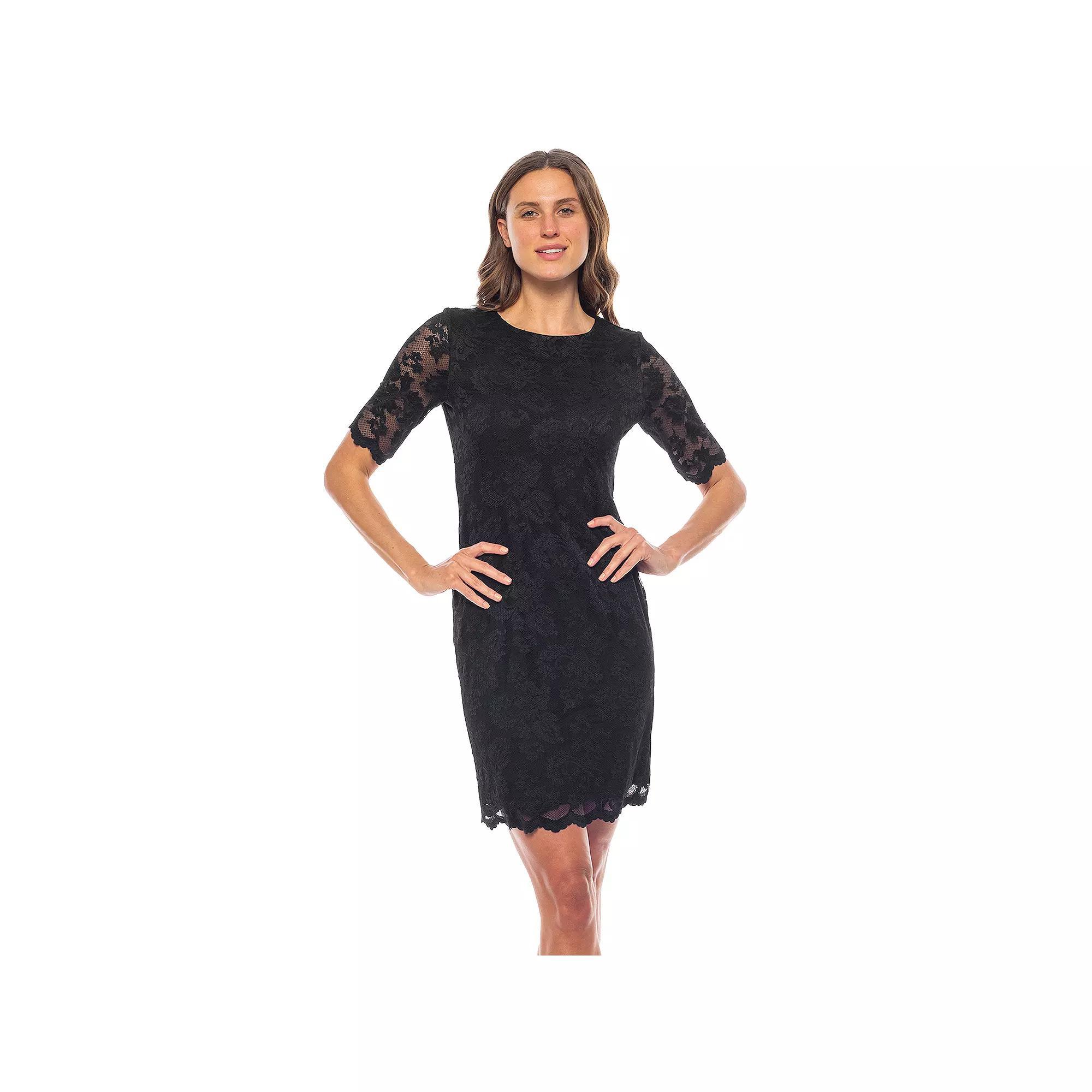 Women's Marina Lace Elbow Sleeve Mini Cocktail Dress, Size: XL, Black Product Image