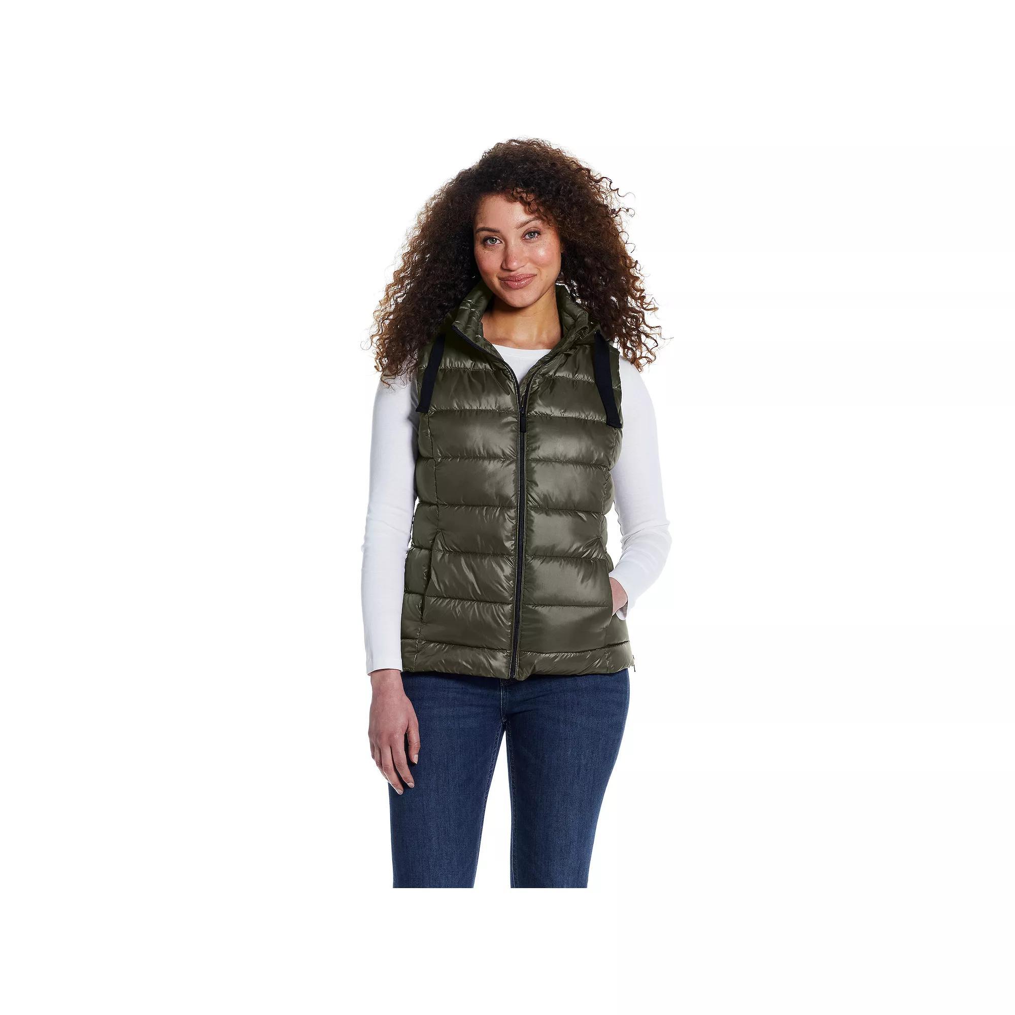 Women's Weathercast Hooded Puffer Vest, Size: XL, Dusty Green Product Image