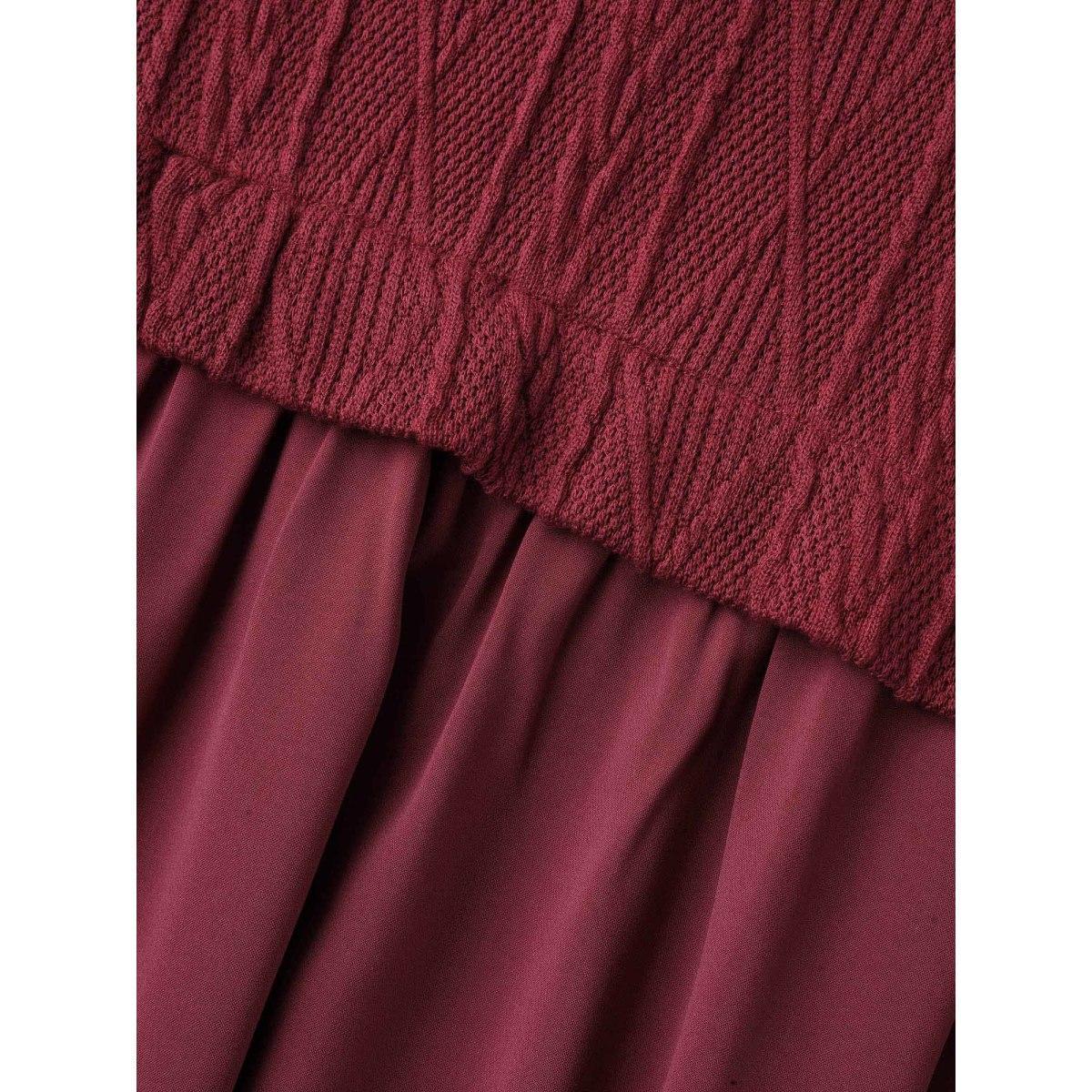 Plus Size Solid Cable Knit Lantern Sleeve Dress Burgundy Women Casual Texture Round Neck Long Sleeve Curvy BloomChic 14-16/1X Product Image