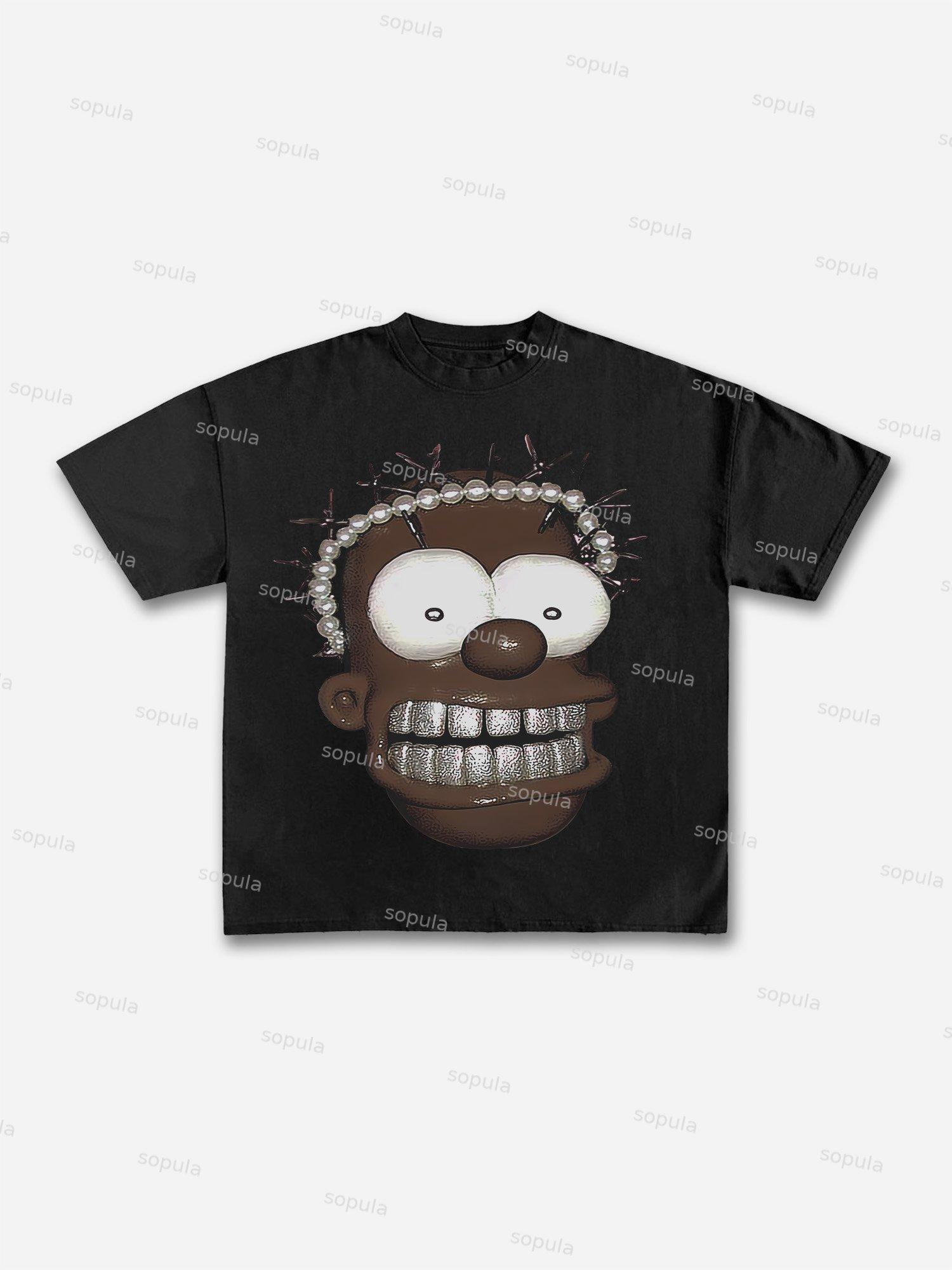 Peace Stop War Graphic Cartoon Print Cotton T-shirt Product Image