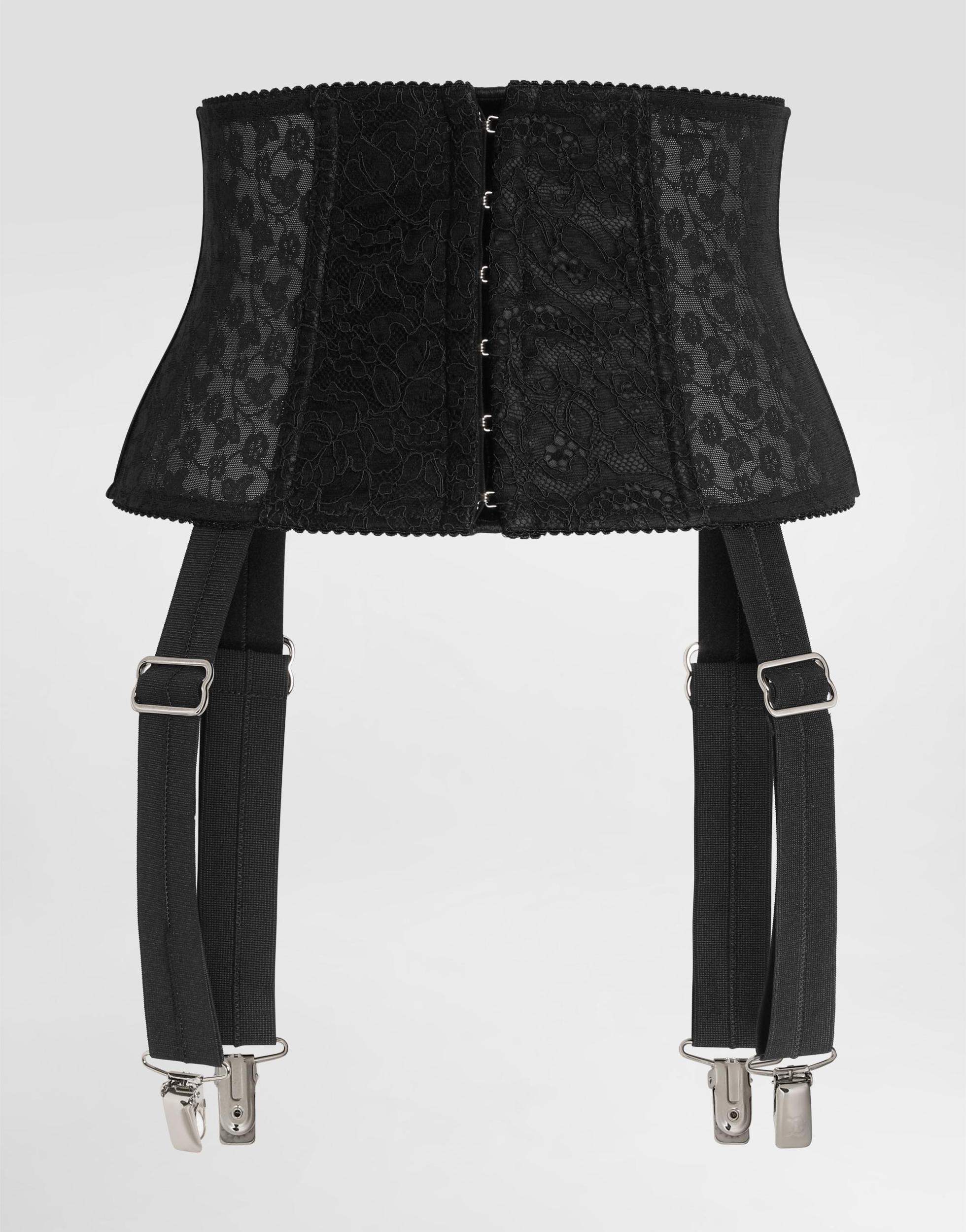 DOLCE & GABBANA Stretch Marquisette Corset Belt With Garters In Black Product Image