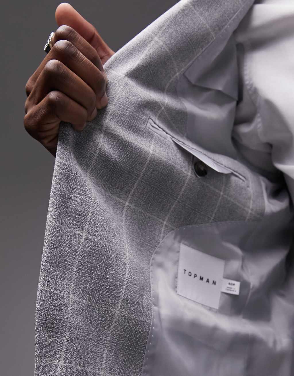 Topman slim fabric interest checked suit jacket in gray Product Image