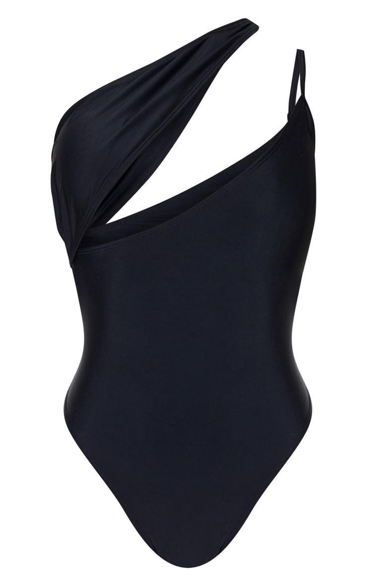 Black Asymmetric Double Strap Swimsuit Product Image